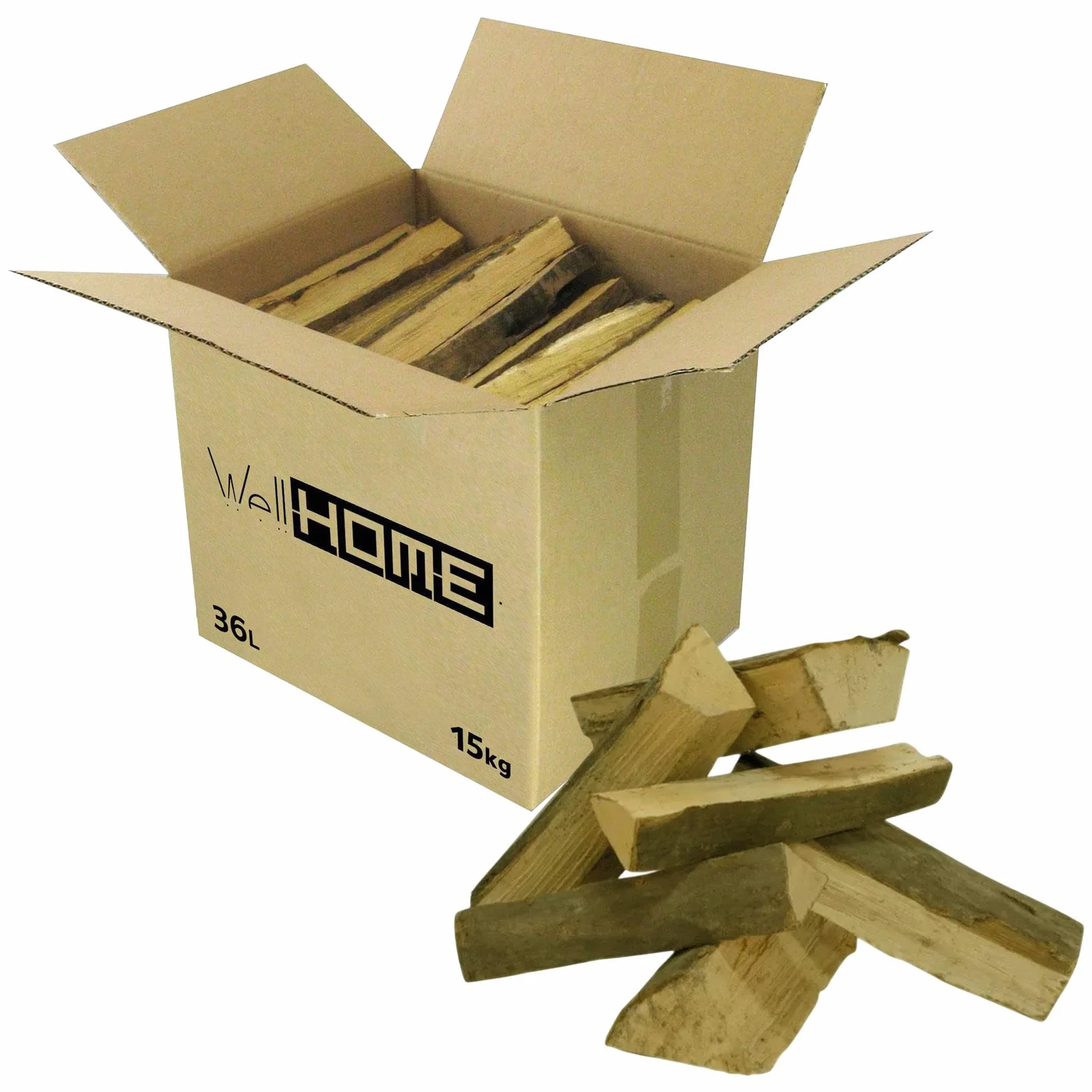 Caja de Leña de Haya Seca 15kg 30-50cm para Chimeneas y Barbacoas