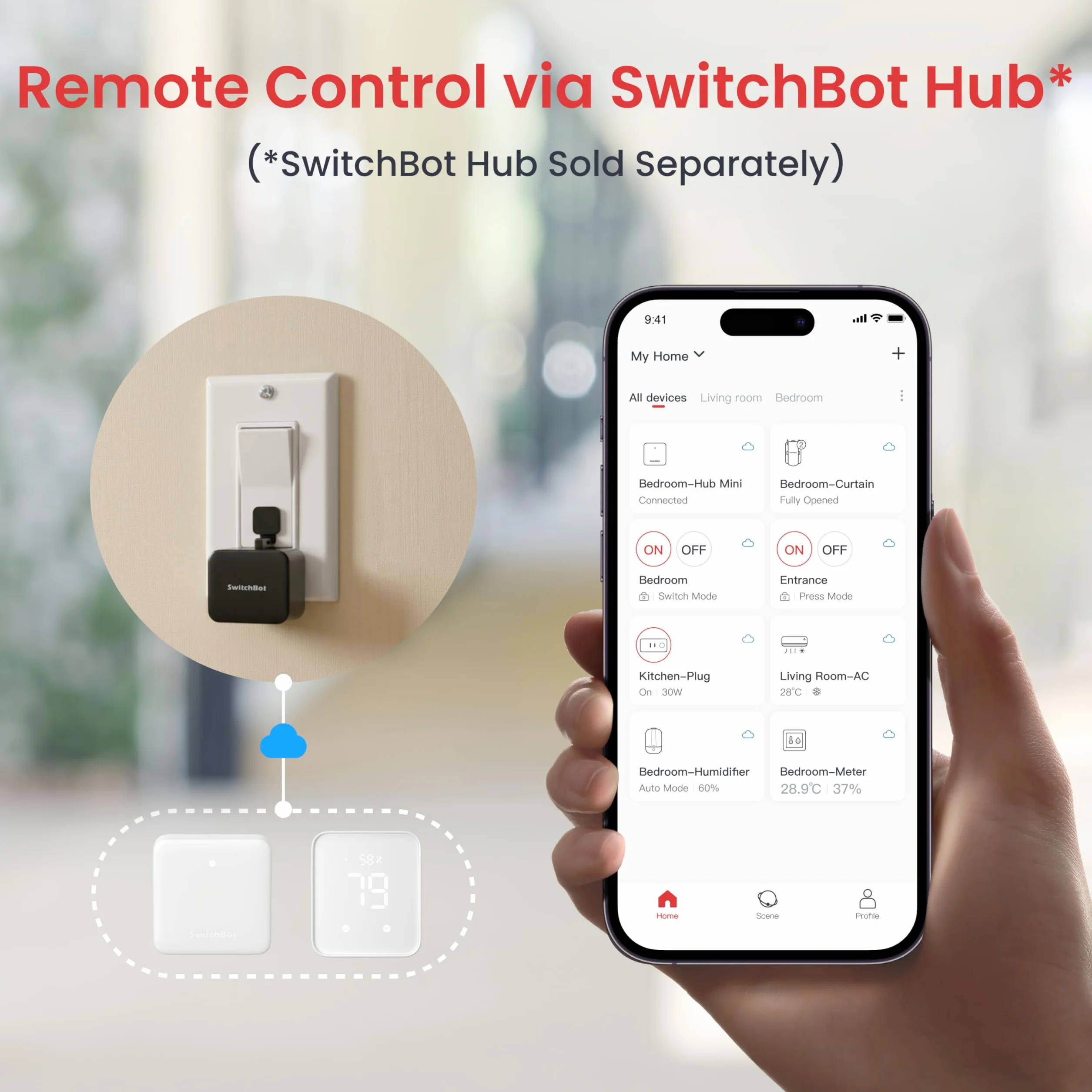 SwitchBot Smart Switch Button Pusher - Bluetooth App o Control de Temporizador, Fácil de Usar con 3 Modos, Necesita SwitchBot Hub para ser Compatible con Alexa, Google Assistant, Siri, IFTTT (Negro)