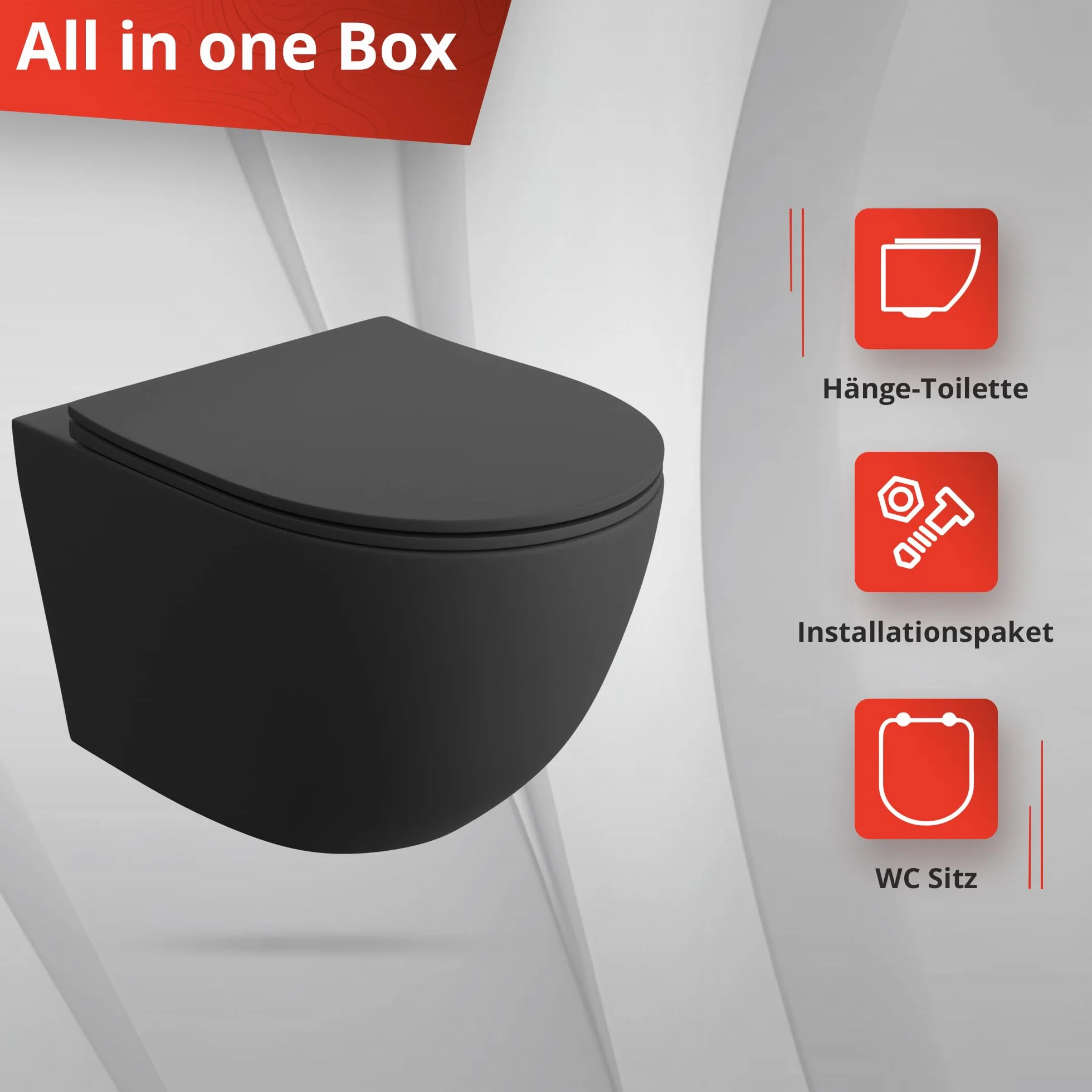 LAVITA | Elemento de pared Solido + pared colgante de inodoro Sinto negro sin borde + asiento de inodoro SoftClose | Botón dorado | Juego completo | cisterna empotrada | inodoro completo