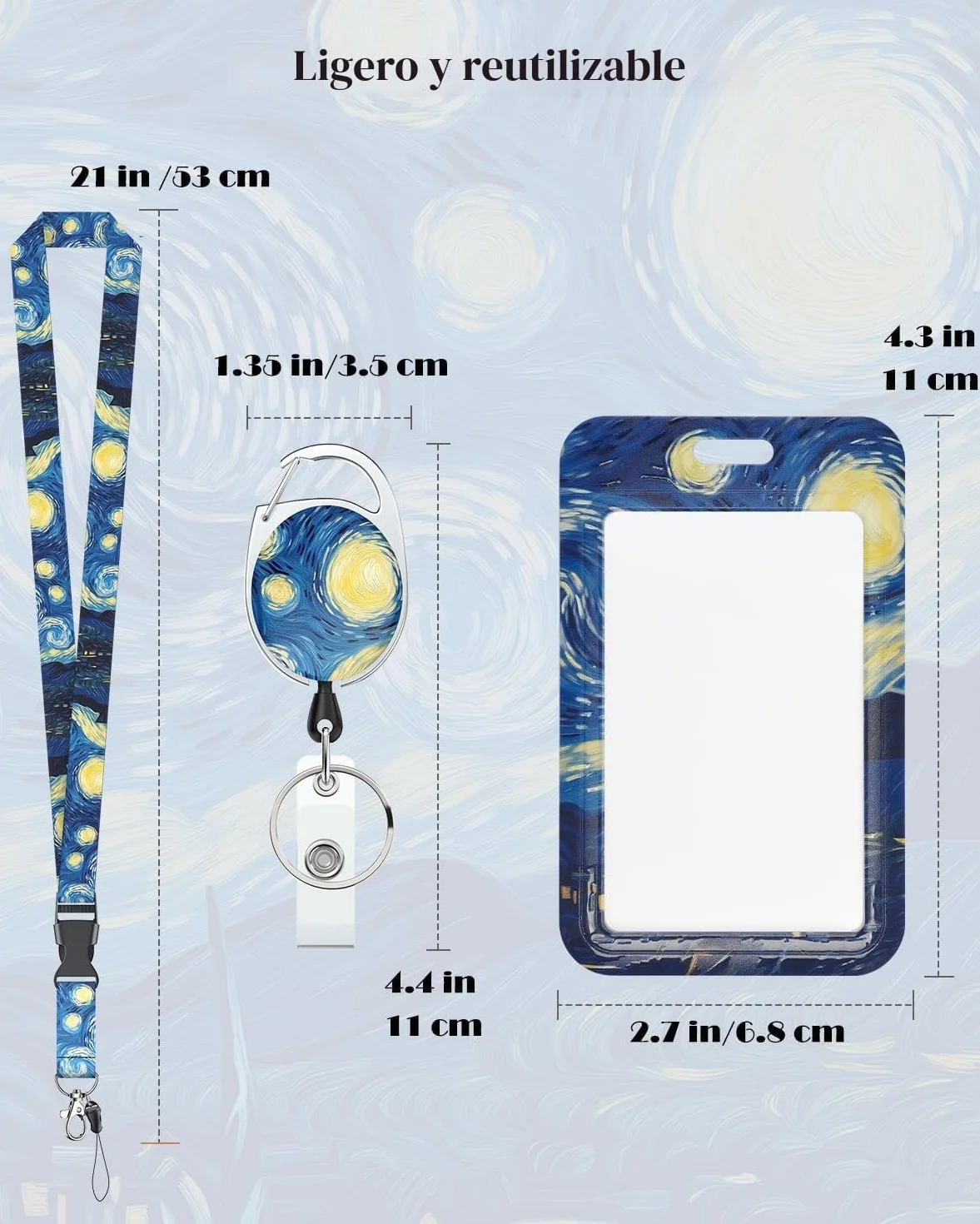 Uniclife Porta Tarjetas Identificativas La Noche estrellada Plástico Retráctil Mosquetón Cordón Desmontable Protector Vertical