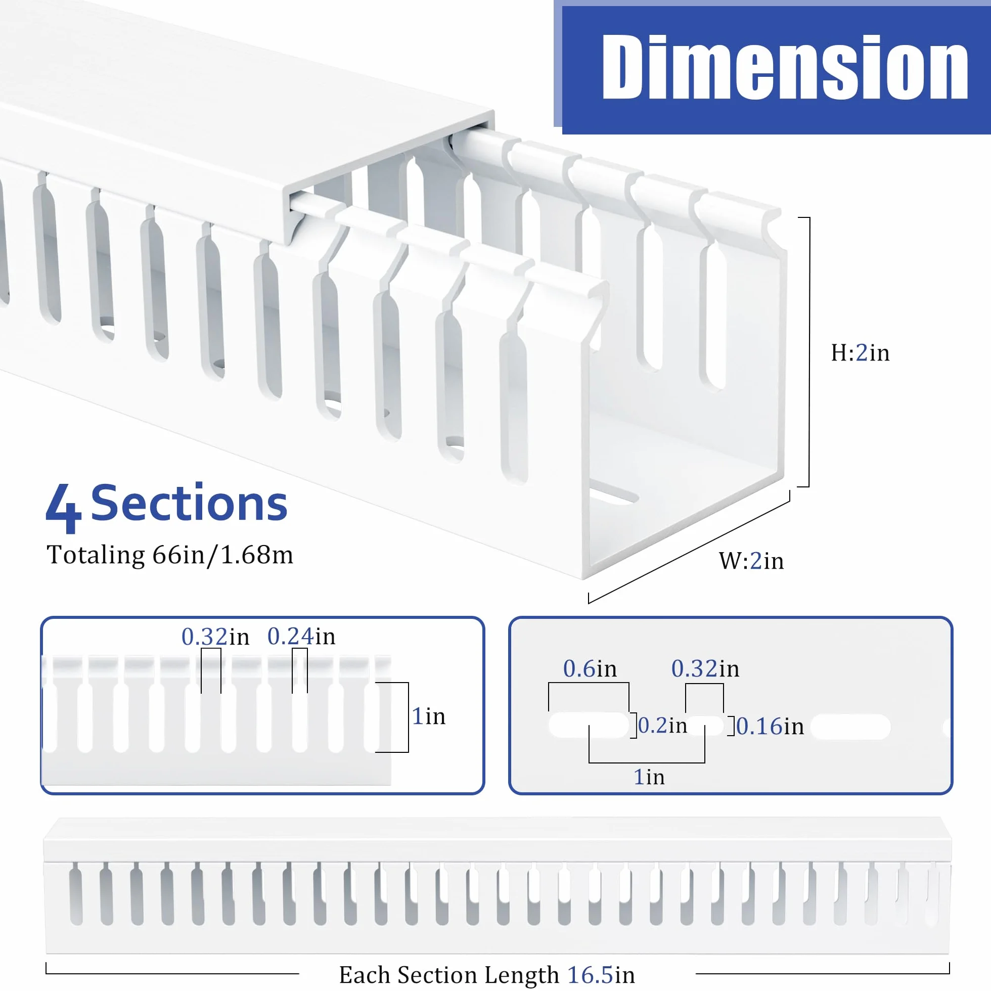 ZhiYo Canaleta de gestión de cables profesional de 167.6 cm (4 x 16.5 pulgadas de largo) para servidores, kit de conductos de cables de 2 pulgadas de alto x 2 pulgadas de ancho, conducto de alambre de