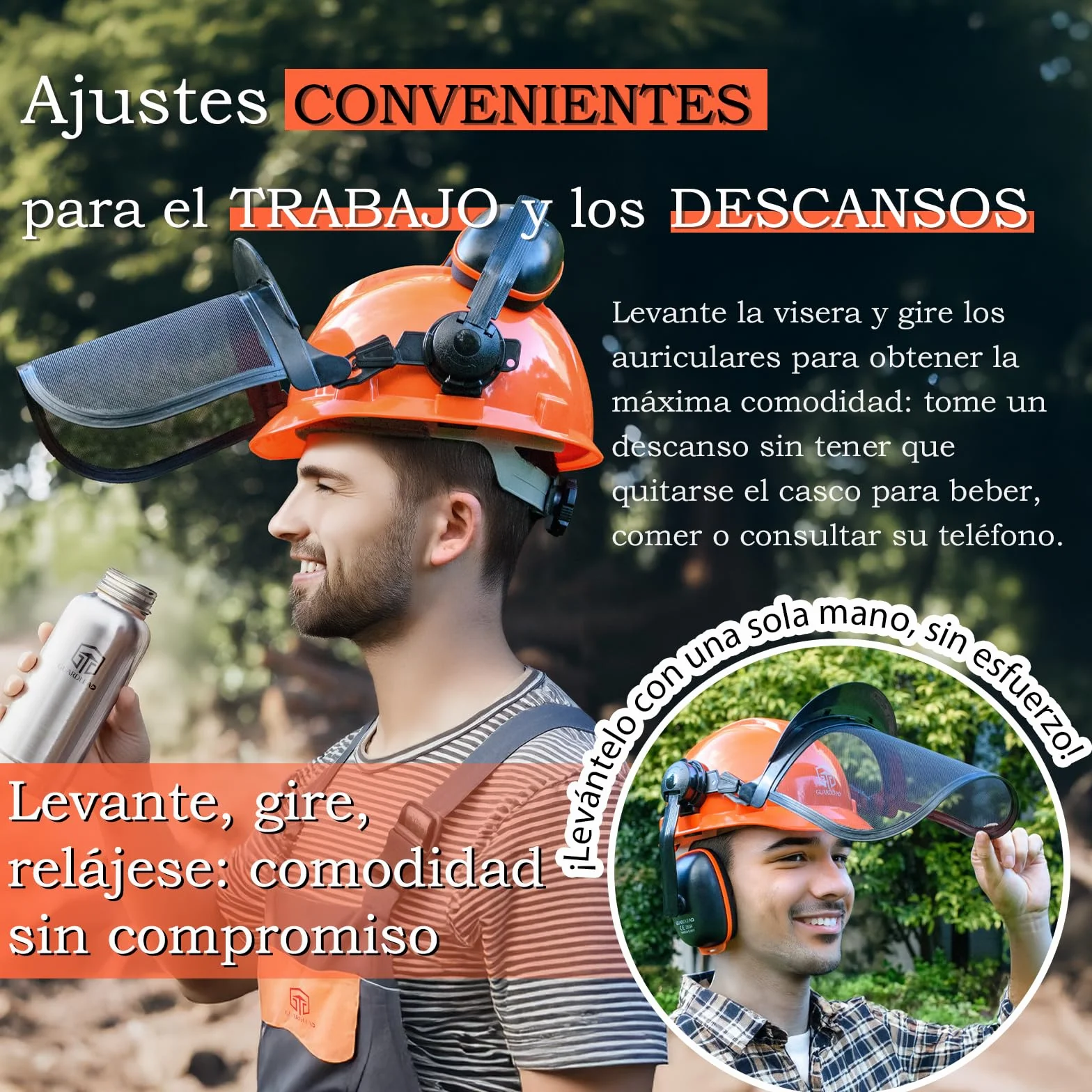 Casco de motosierra con protector facial de seguridad y orejeras, casco para uso en motosierra, casco de seguridad extraíble antivaho