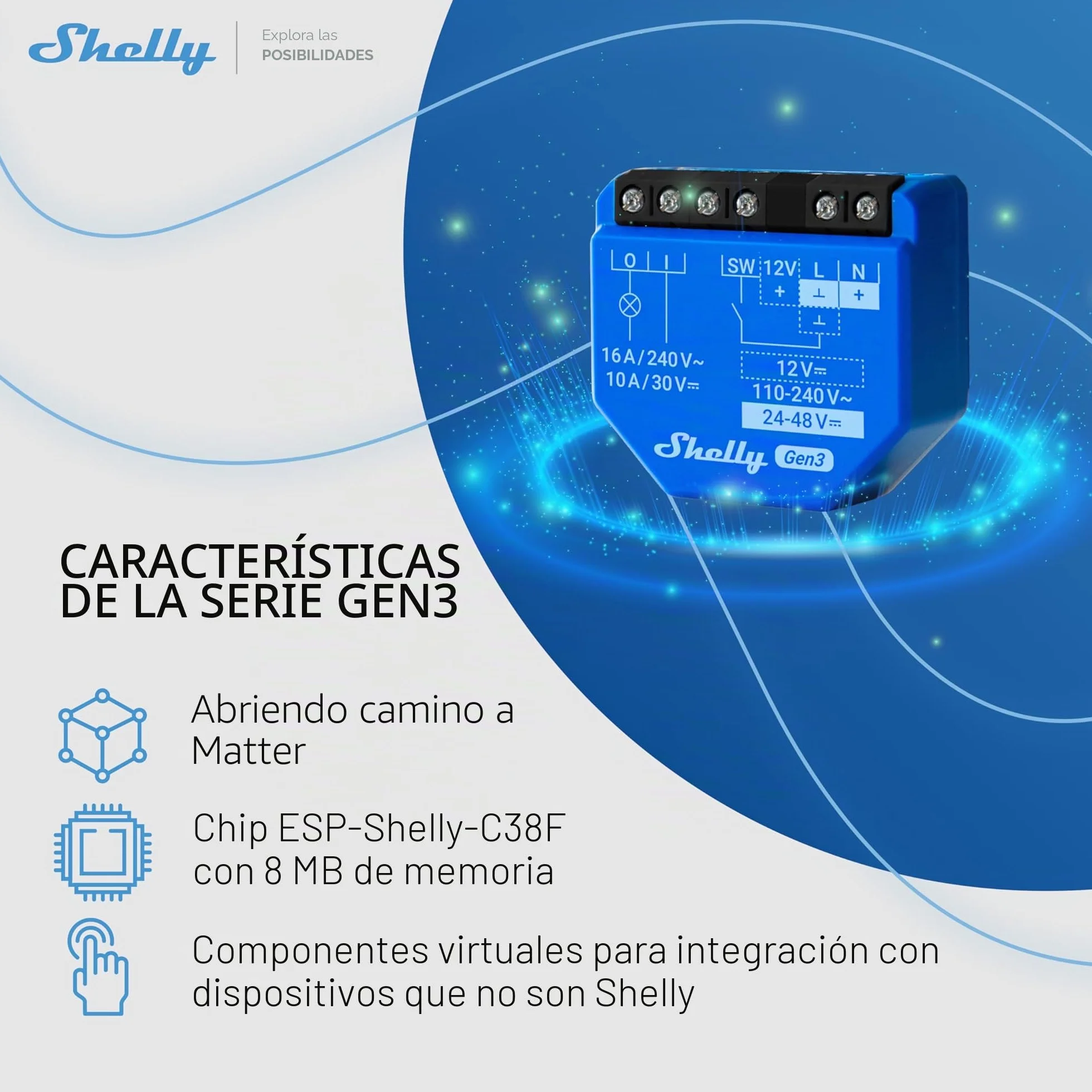 Shelly 1 Gen3 - Interriptor Relé Inteligente con contactos secos, Wi-Fi y Bluetooth, Control remoto de luz por App, Compatible con Alexa y Google Home, No requiere Hub, Chip Shelly de 8MB - 2 Piezas