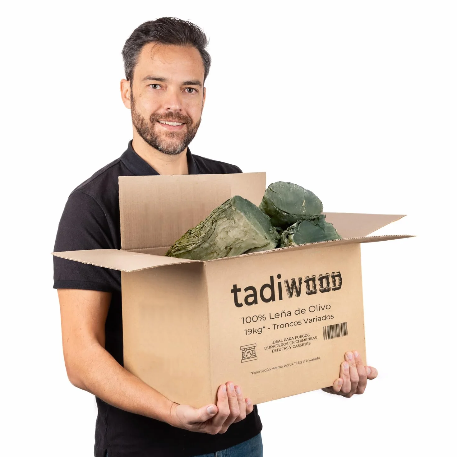 19kg Leña de Olivo, Troncos Medios. Ideal para hornos de Piedra y Todo Tipo de Chimeneas, Estufas y Cassetes. Enviada en Caja de cartón reciclada y reciclable.