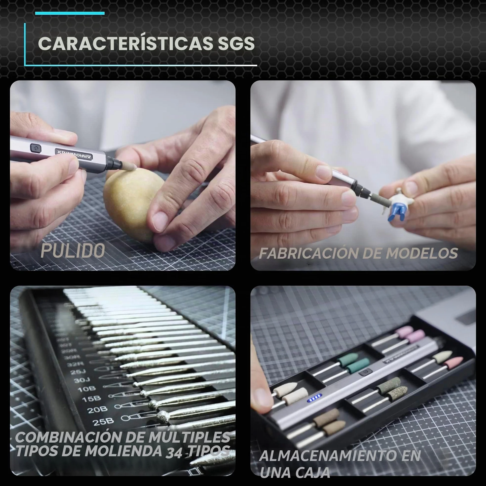 ARROWMAX Herramienta rotativa eléctrica inalámbrica, pluma de grabado con 36 bits, caja de aluminio, Bluetooth, aplicación, carga magnética inalámbrica, madera, vidrio, tallado (SGS MINI)