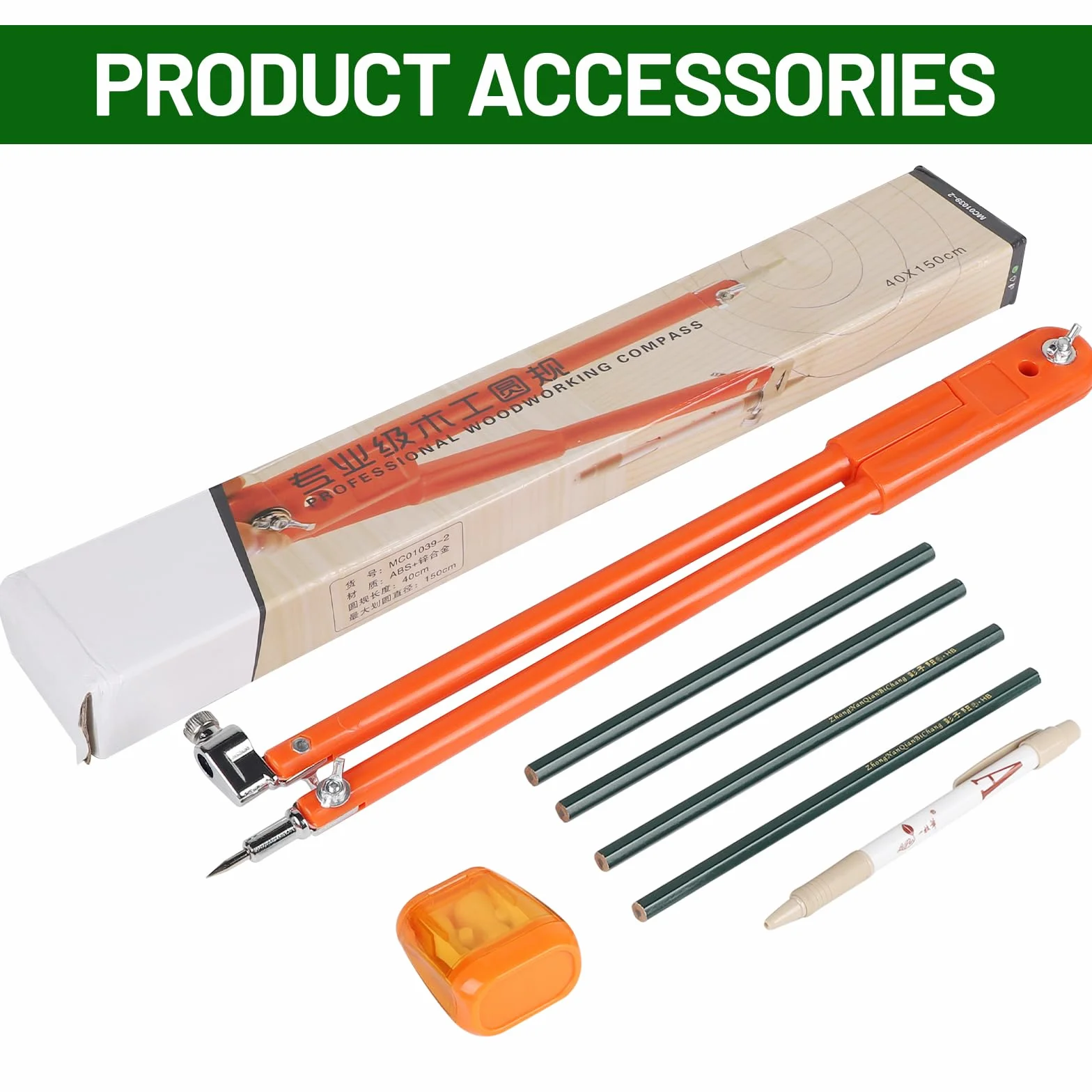 LALAGO Compás Profesional Grande 400mm, Compás de Carpintero con Lápiz para Trazado y Marcado