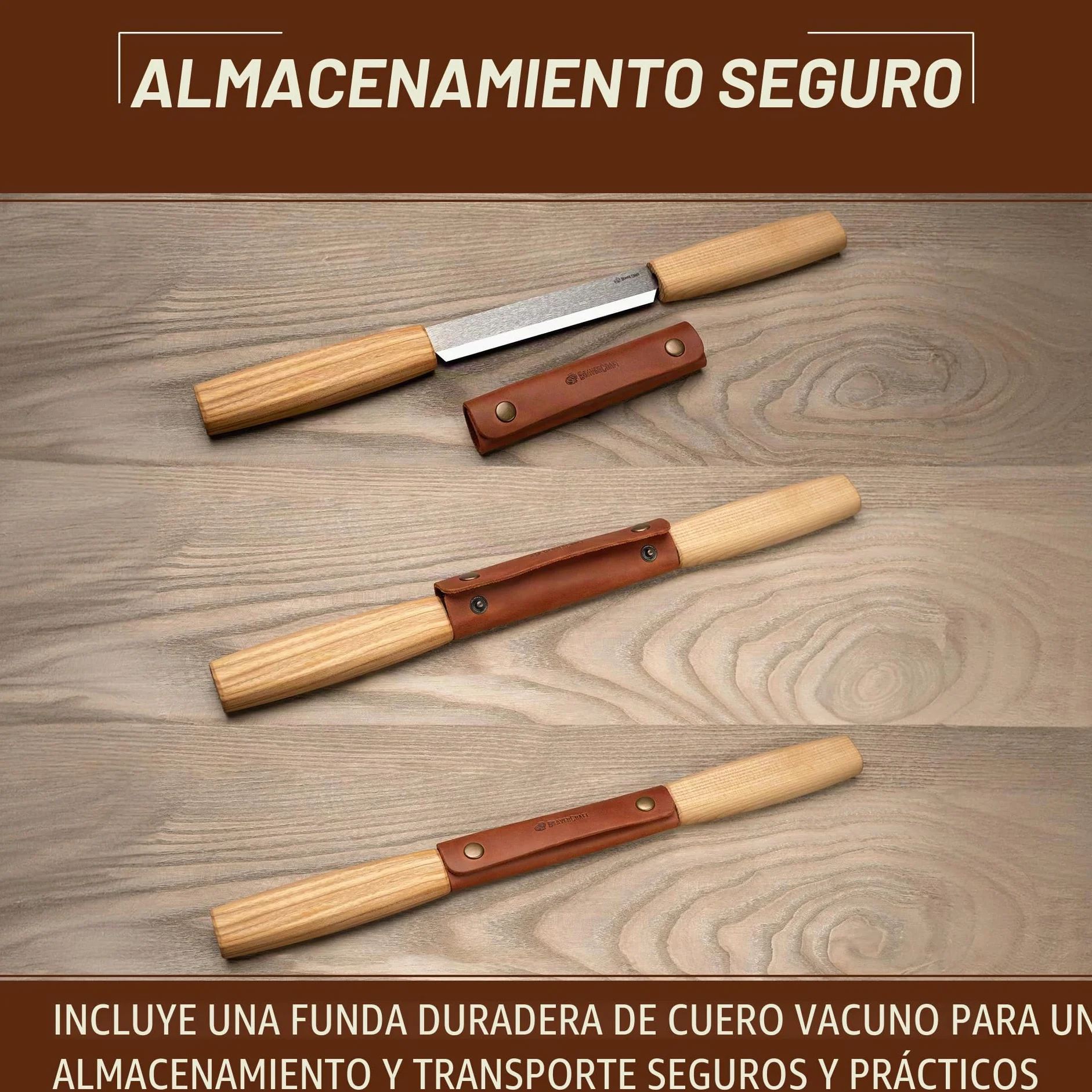 BeaverCraft Cuchilla de Talla DK2s 4.3" con Funda de Cuero – Herramienta de Carpintería para Dar Forma y Detalles, Talla de Cucharas y Madera