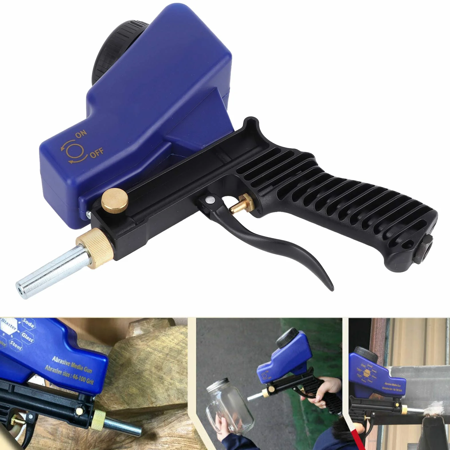 Fockety Pistola de Chorro de Arena, 150 PSI Multi Media Blaster para Compresor de Aire Herramienta Neumática Removedor de óxido de Pintura, Pistola de Chorro de Arena para Metal, Madera,