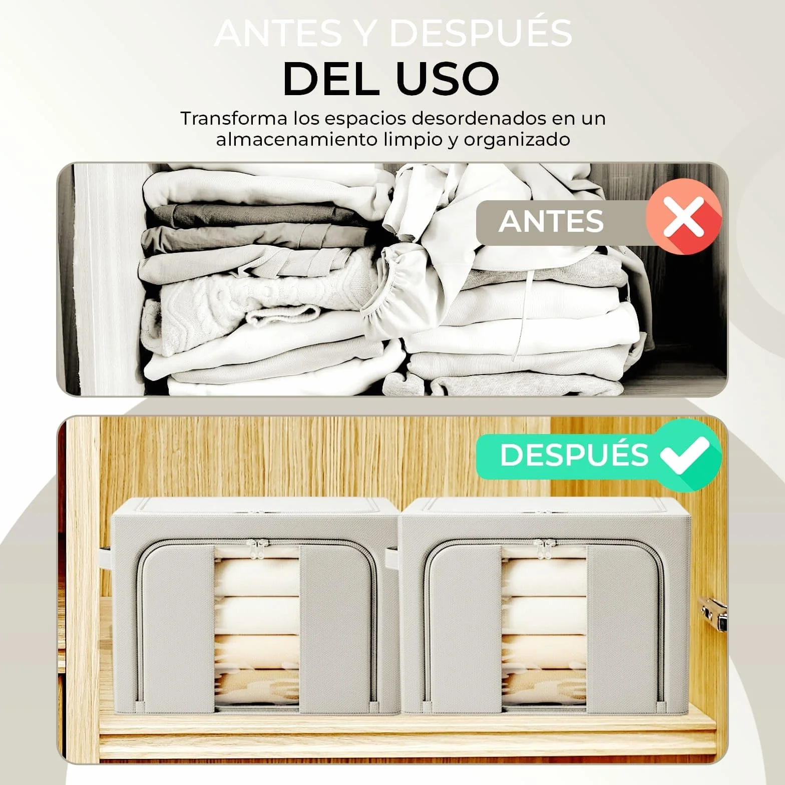Cajas de Almacenamiento con Cremallera y Ventana Pack 3 Unidades Impermeable Metálica Plegables Gris claro 24L