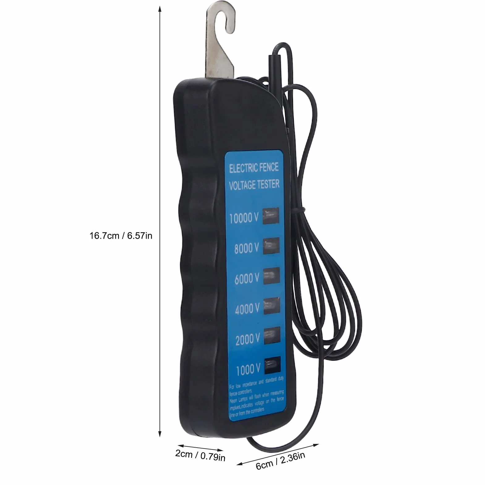 Fafeicy Probador de Cercas Eléctricas, 1000-10000V, Impermeable, con 6 Luces Indicadoras, para Granja y Ganado