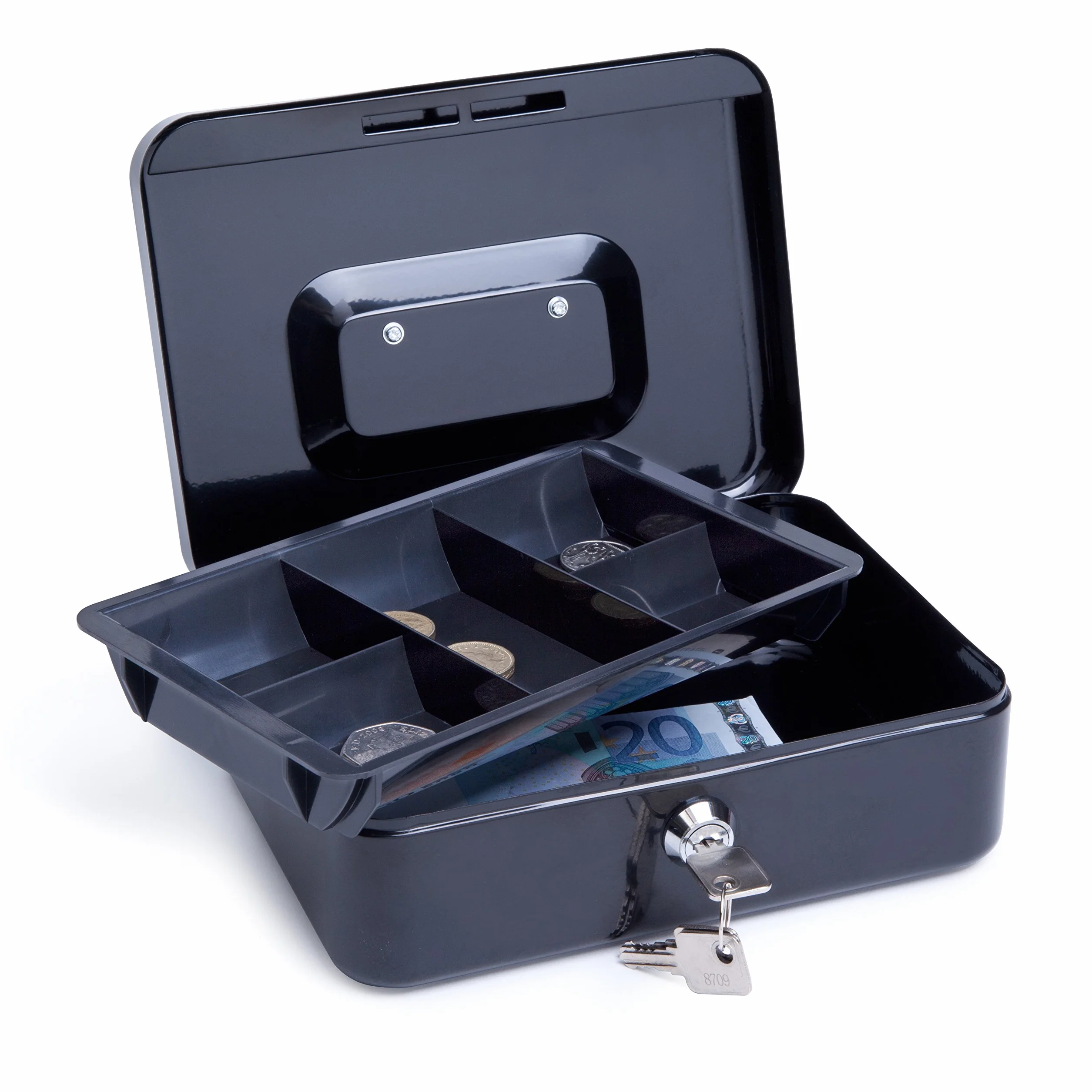 Rapesco SB0008B1 Caja de Caudales Portátil Pequeña, 20 cm, 3 llaves, Negro