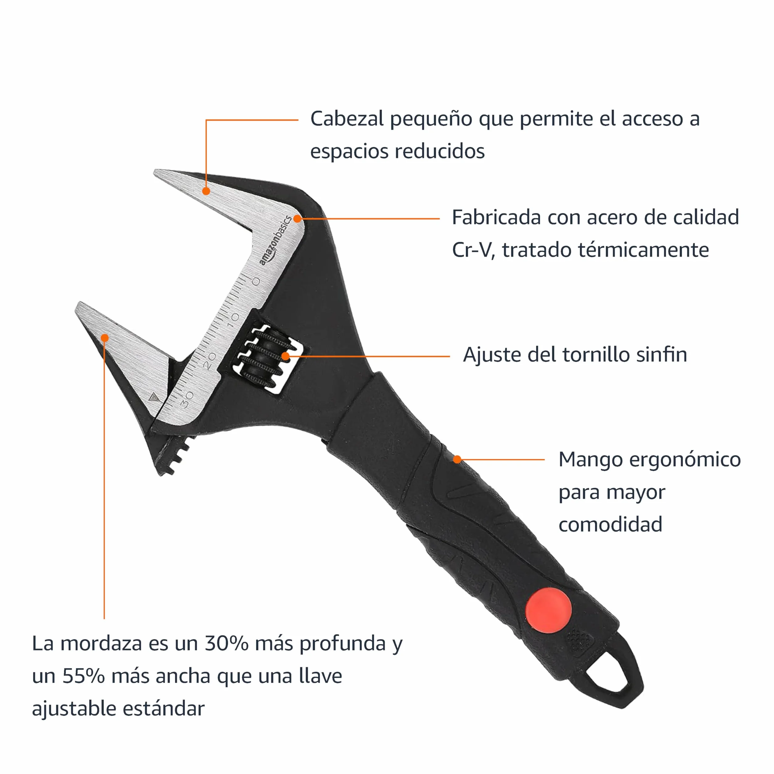 Amazon Basics Llave ajustable fontanería agarre suave 16.1 x 7.2 x 1.5 cm