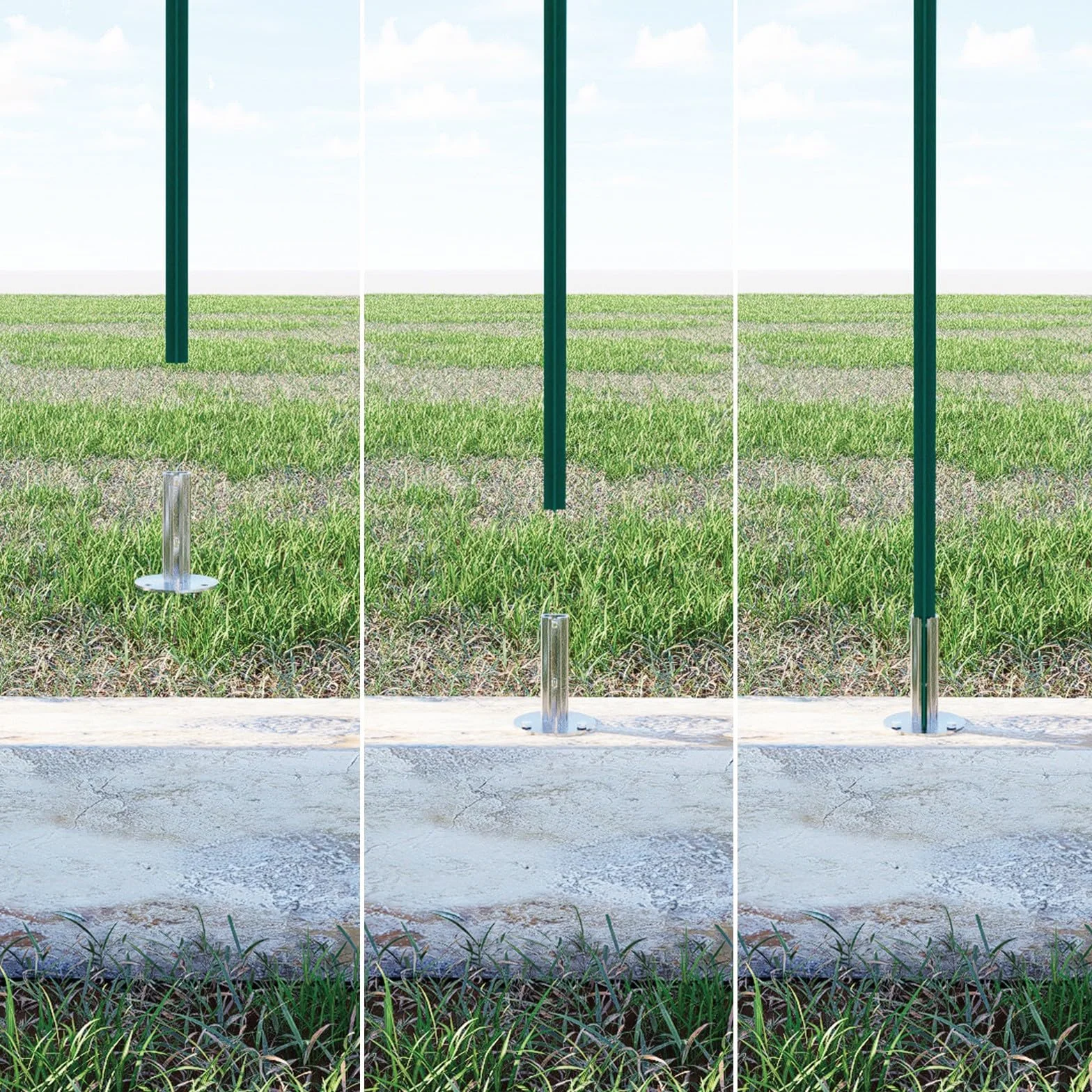 Base para poste T 30x30mm, acero plastificado [5 piezas]