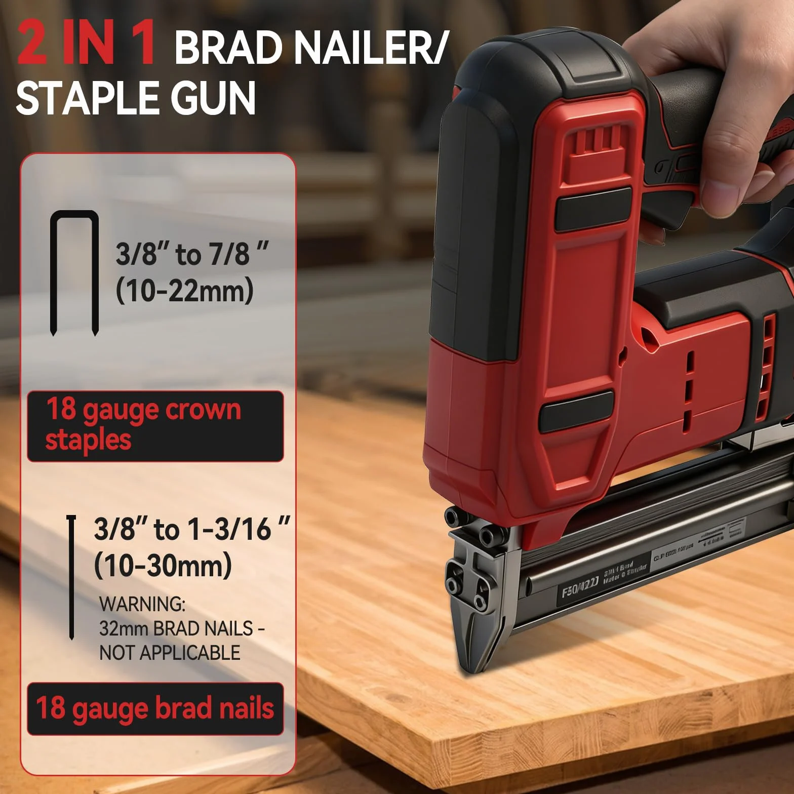 Clavadora inalámbrica para batería Milwaukee de 18 V, pistola de clavos de batería de 18 GA, grapadora eléctrica 2 en 1 con 1000 clavos y 1000 grapas para mejoras del hogar (solo herramienta)