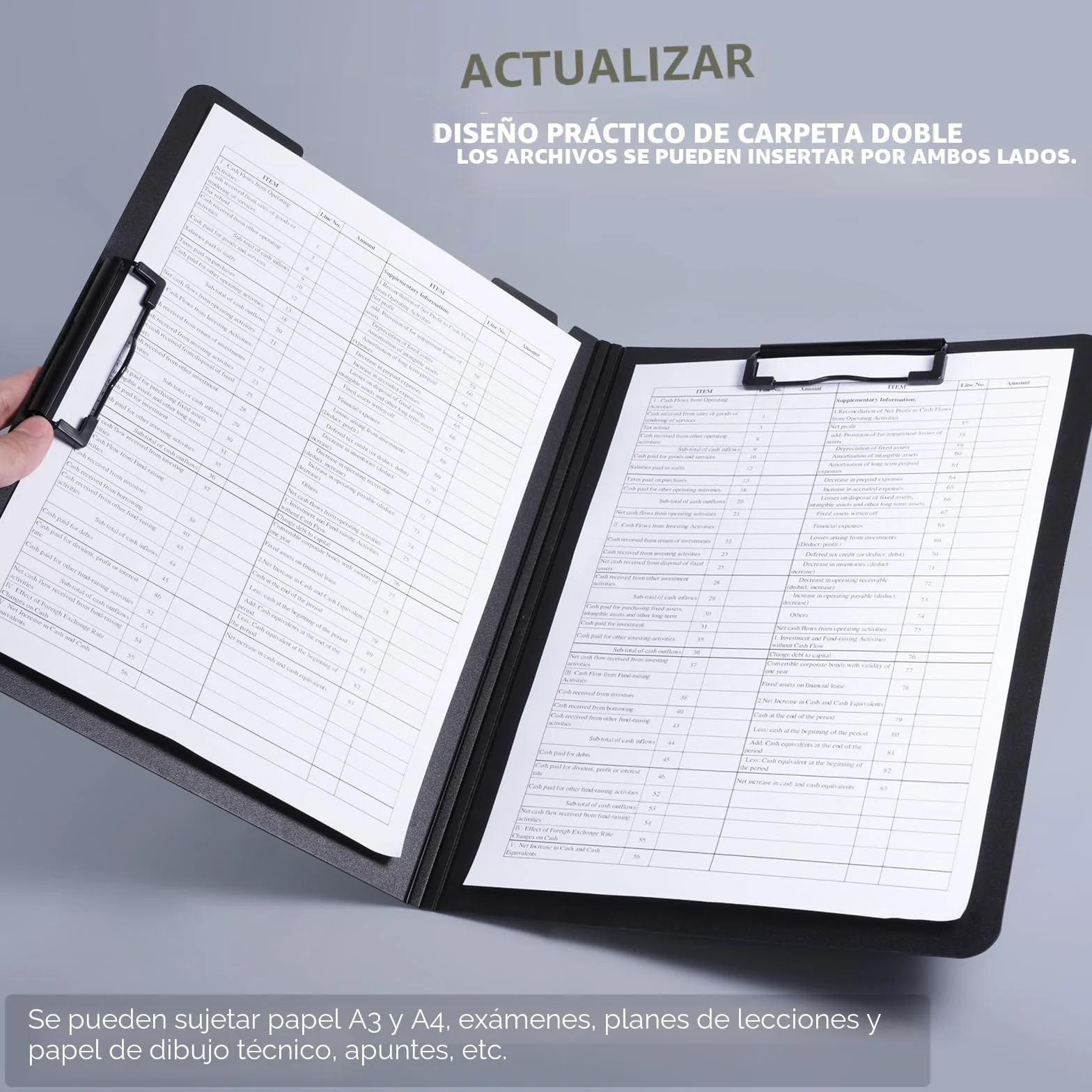 FRETONBA Portapapeles A4 con Tapa y 2 Pinzas, Carpeta Verde para Oficina