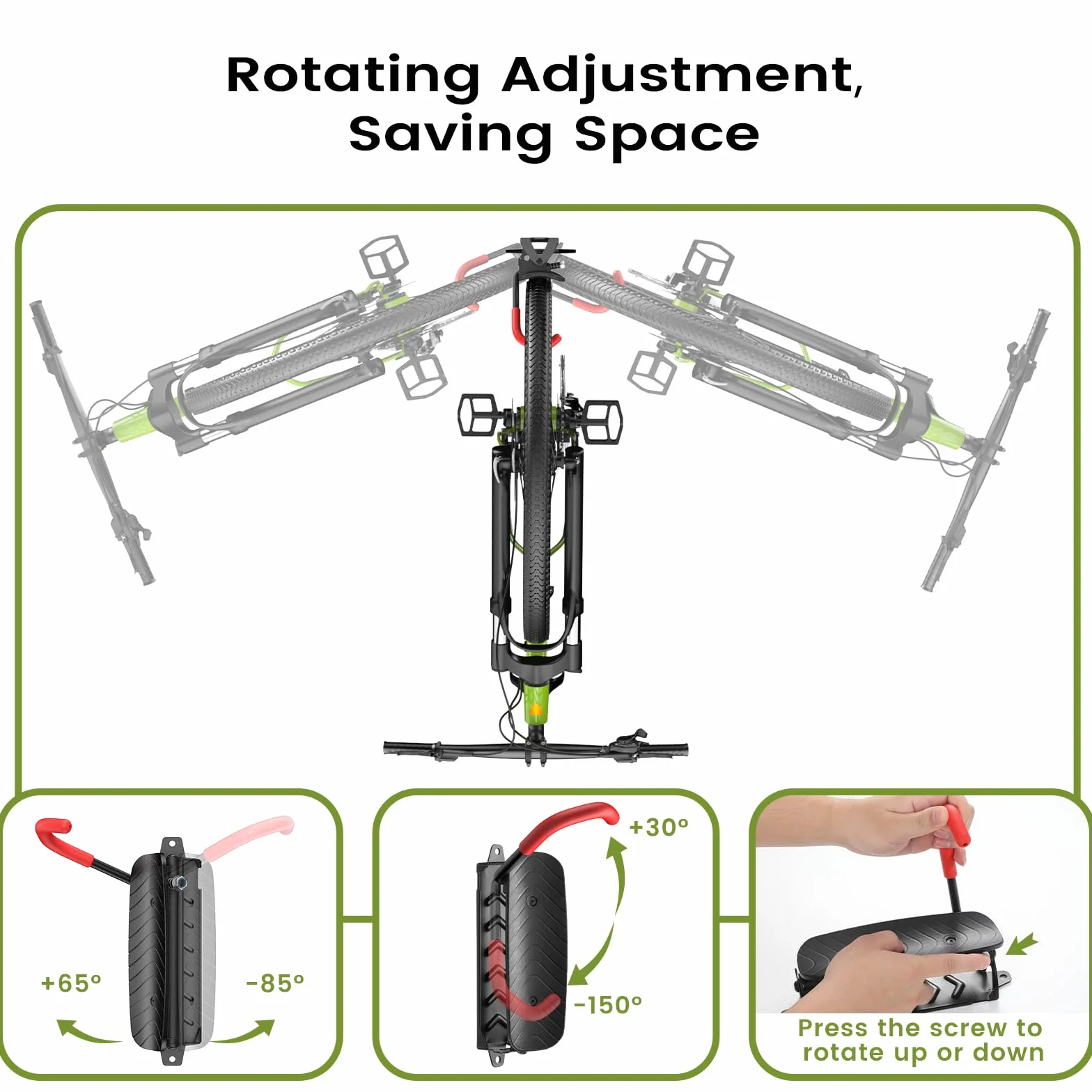 Housolution Soporte Vertical de Pared Giratorio para Bicicletas, Soportes de Ppared para Bicicletas de Montaña, Soporte de Almacenamiento de Bicicletas para Garaje, Soporta hasta 66 Libras(2 Paquete)