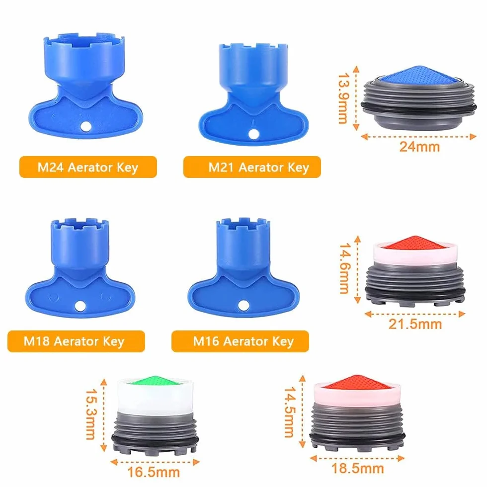 BouGPeng 16 Piezas Aireador Grifo M24 M22 M18 M16 Macho Boquilla Fregadero 24mm 22mm 18mm 16mm Aireadores con Llave Filtro Economizador de Agua para Grifo de Lavabo de Cocina y Baño