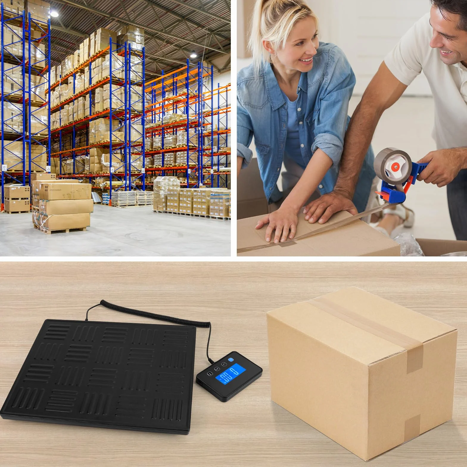 Báscula Digital 50g-300kg Balanza Postal con Función de Retención y Tara, Plataforma de Aleación, Pantalla LCD