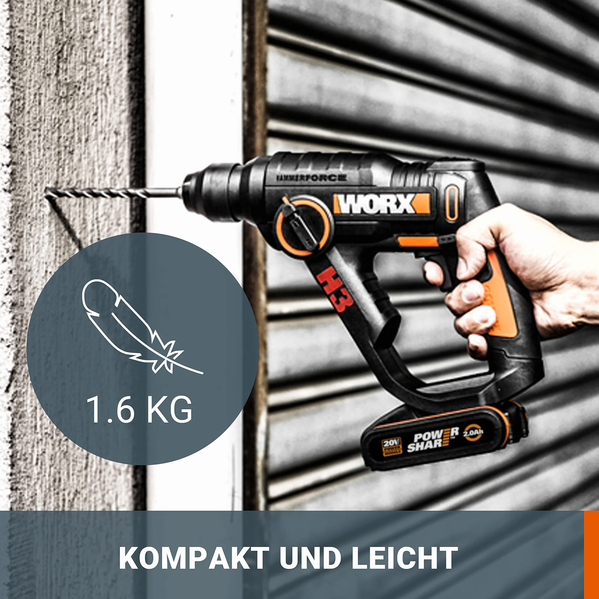 Worx WX390 - H3™Taladro/Atornilllador/Martillo 1 Bat. 20v-2,0Ah Li-Ion