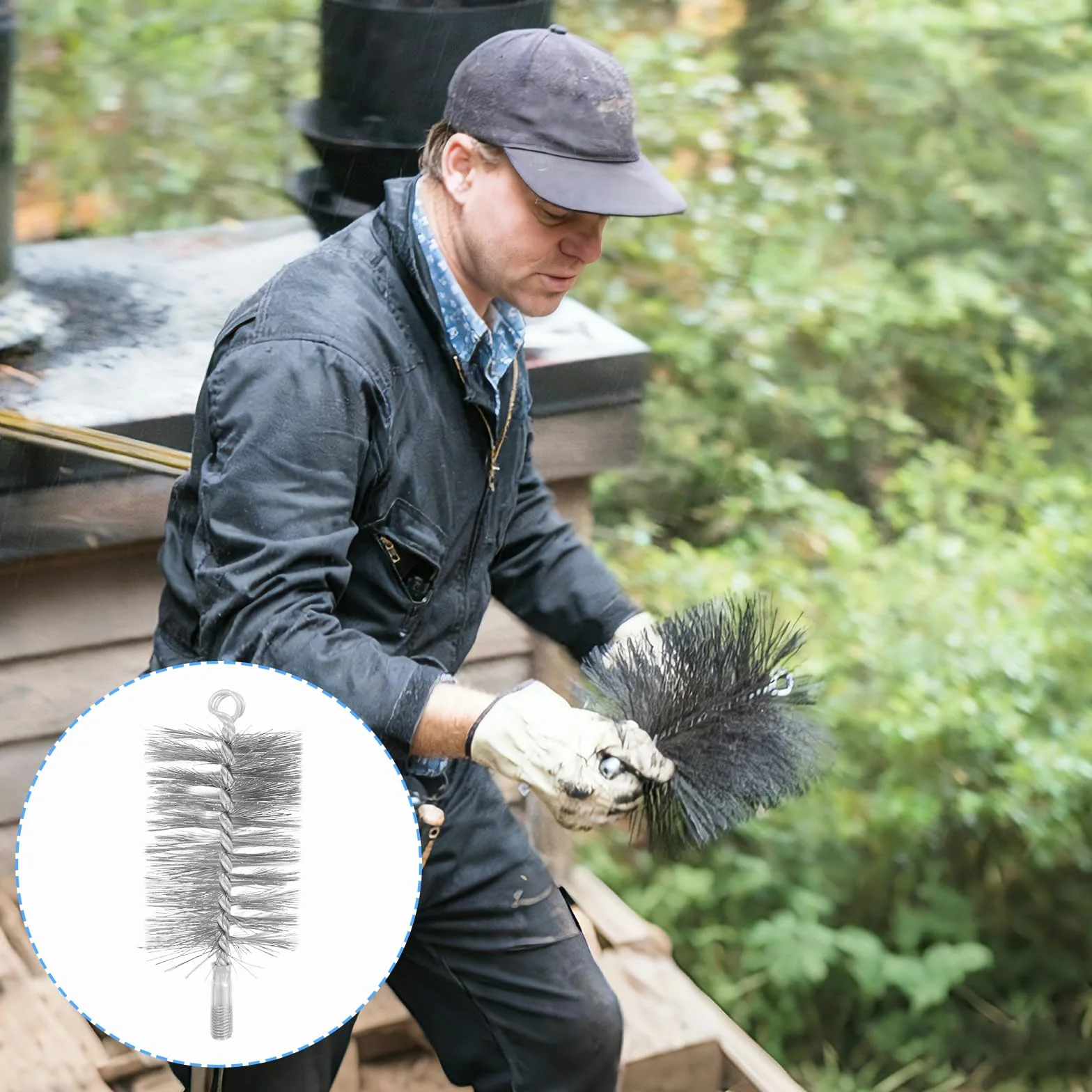 Juego de 5 cepillos de Tubo de Estufa para Tubos de Estufa y Chimenea - Diámetros 30, 50, 80, 150 mm con Varilla Flexible de 1m - Acero para Limpiar Calderas, Conductos de Humos (Plateado)