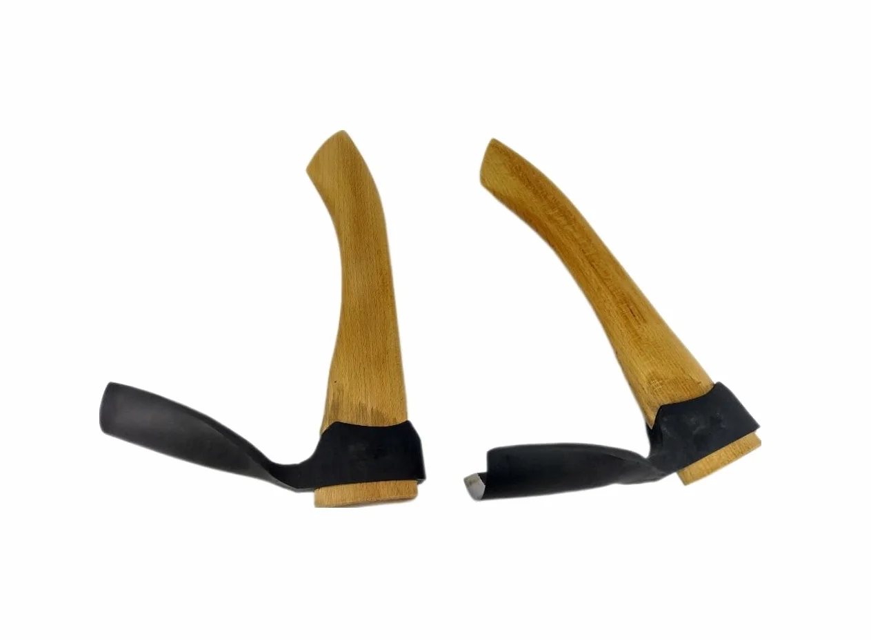 Conjunto de 2 azuelas de talla de madera para cuencos: una azuela pequeña y una azuela grande, ambas con biselado en el interior.