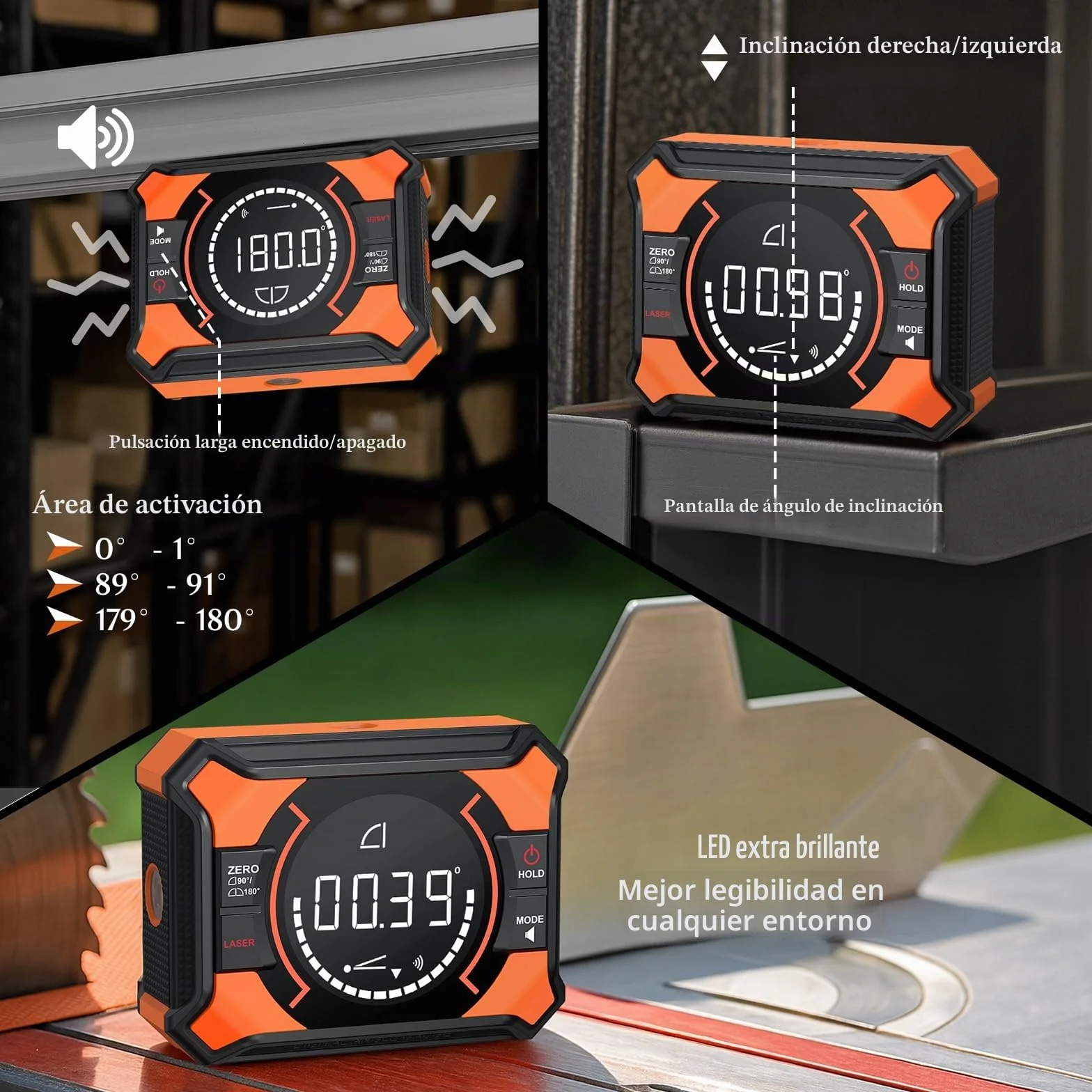 Inclinometro Digital con Laser Magnética Vertical, Horizontal, Impermeable IP54 Recargable 0-90°-180°, nivel de Burbuja de 10 m para Carpintería, Sierra Ingletadora, Marcos Colgantes