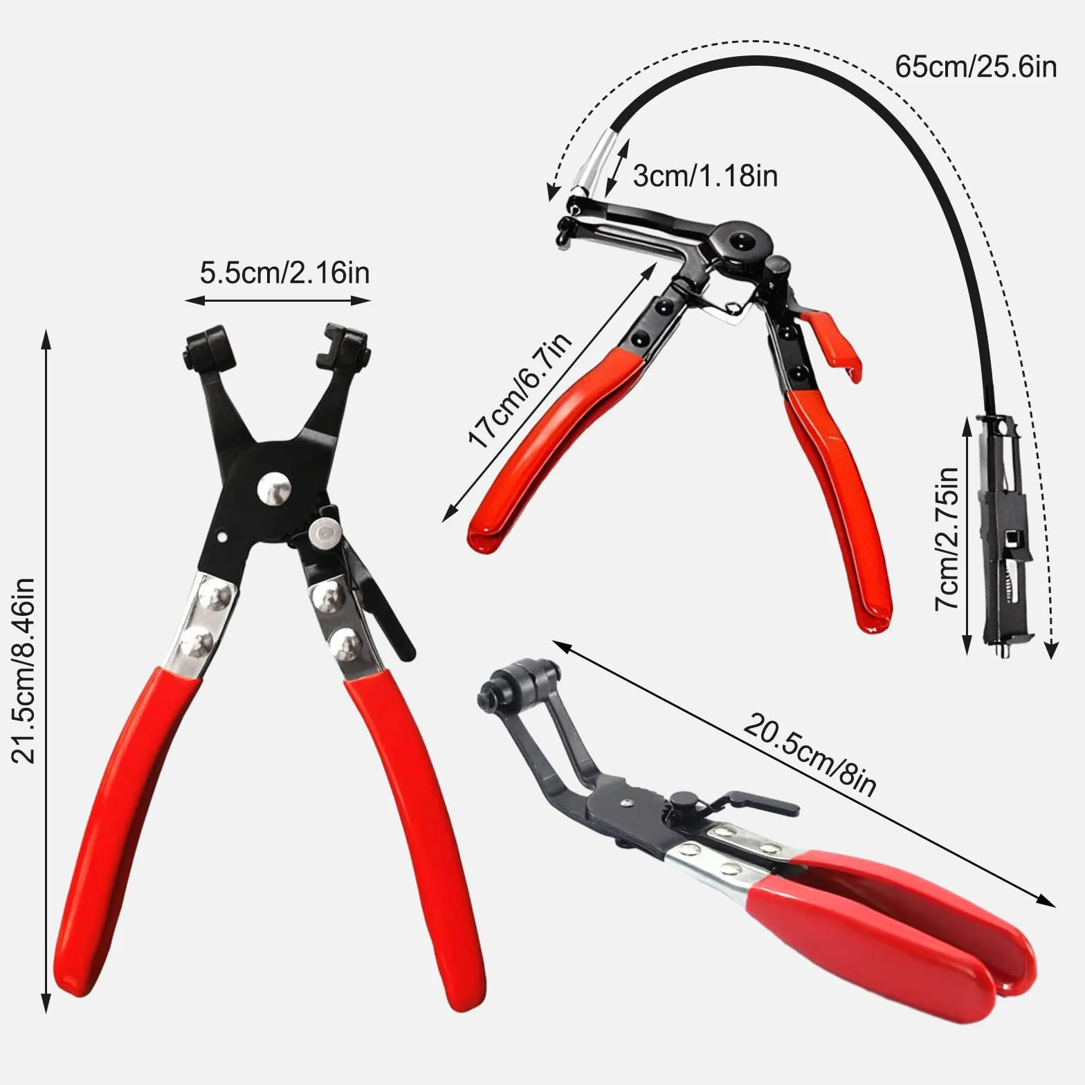 3 Piezas Alicates Abrazaderas Coche, Juego Alicates para Abrazaderas de Manguera con Cuello Recto, alicates circlip con Banda de Resorte con Eje de Alambre, Alicates Abrazaderas de Manguera con Bisel