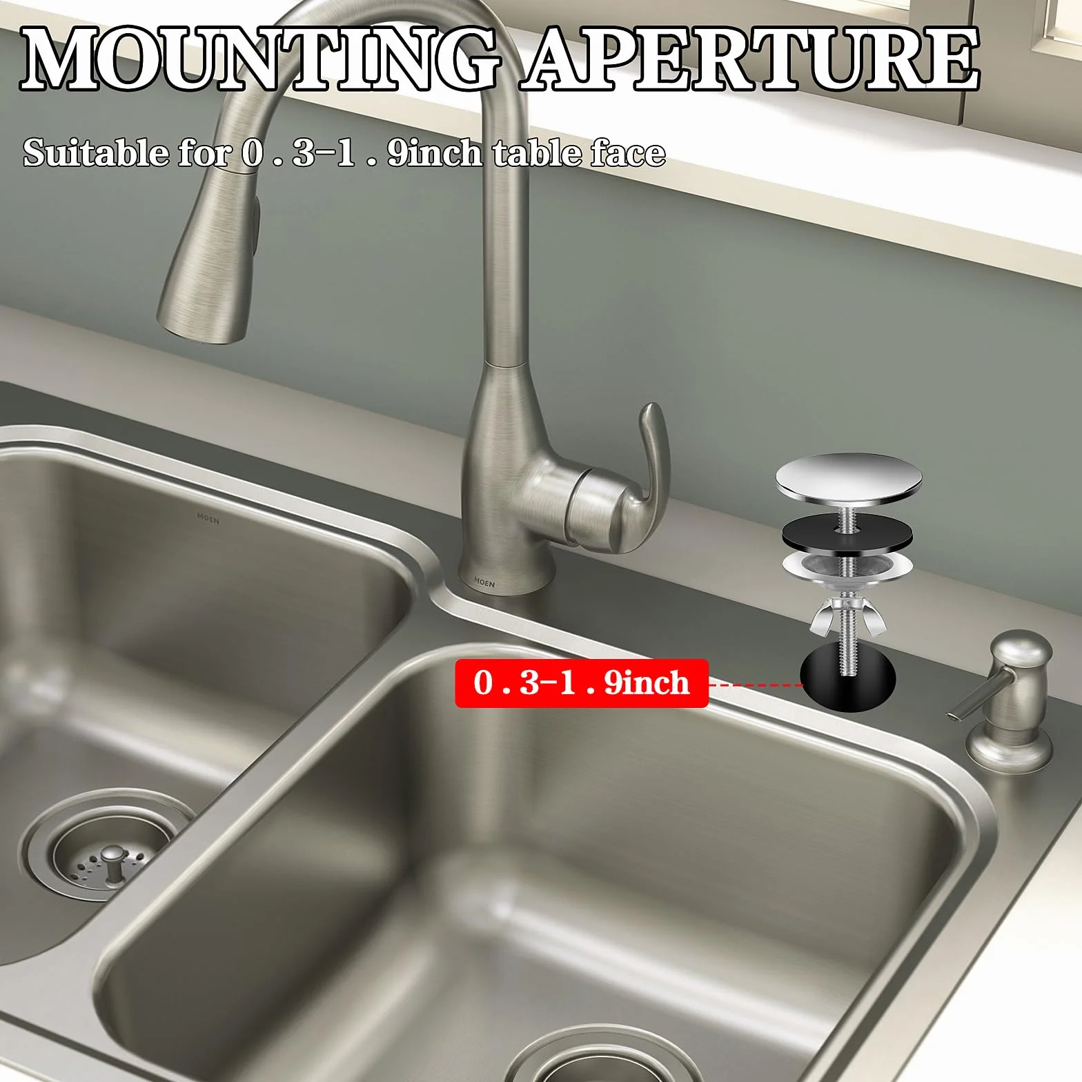 Cubierta para agujero de fregadero, cubierta de acero inoxidable, tapa de agujero de fregadero de cocina, accesorios de fregadero para decoración del hogar, cocina y baño (plateado)