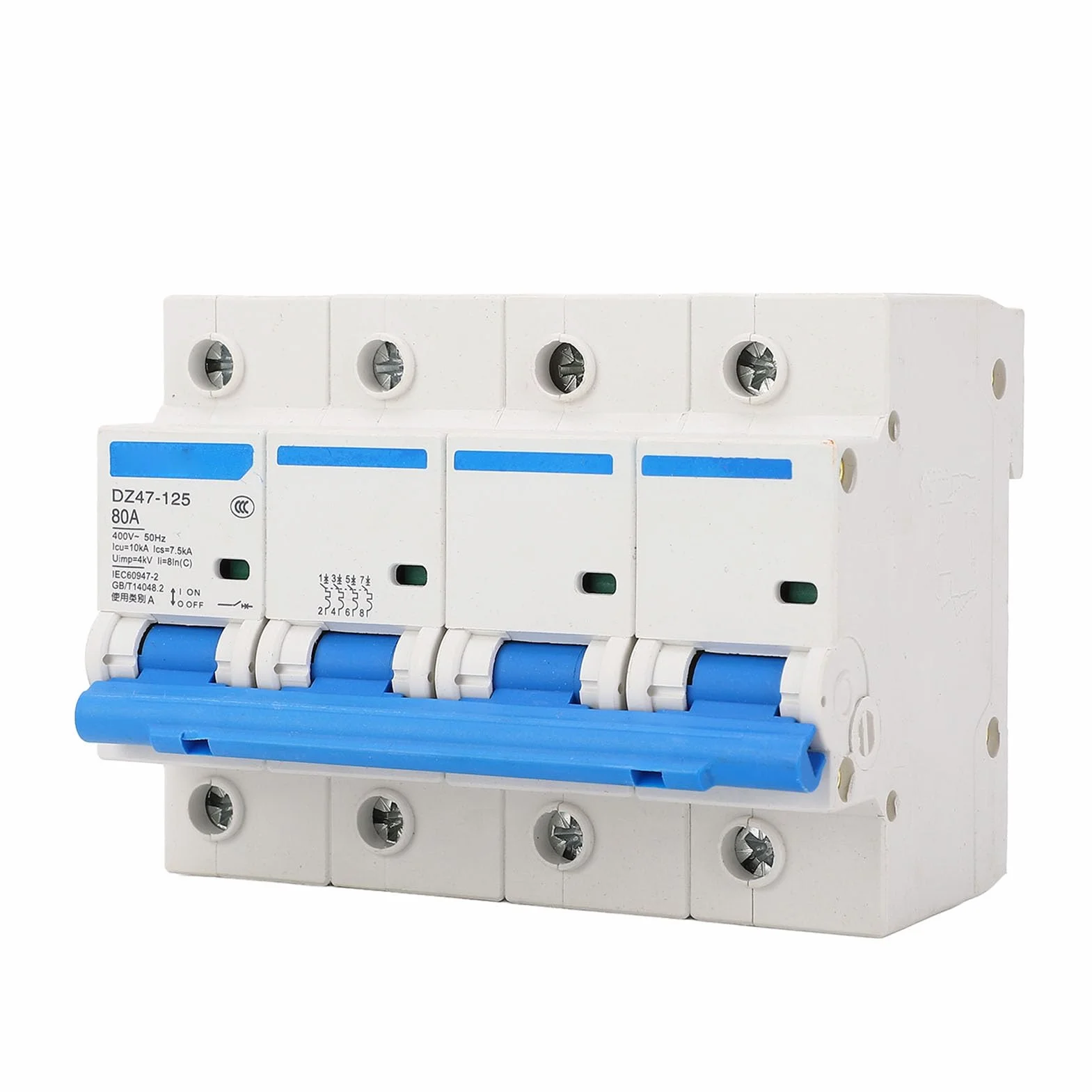 SEAFRONT Disyuntor de 4 Polos 80A 400V, Interruptor de Desconexión, Disyuntor de Montaje en Riel, Retardante de Llama de PC para Protección de Energía en el Hogar