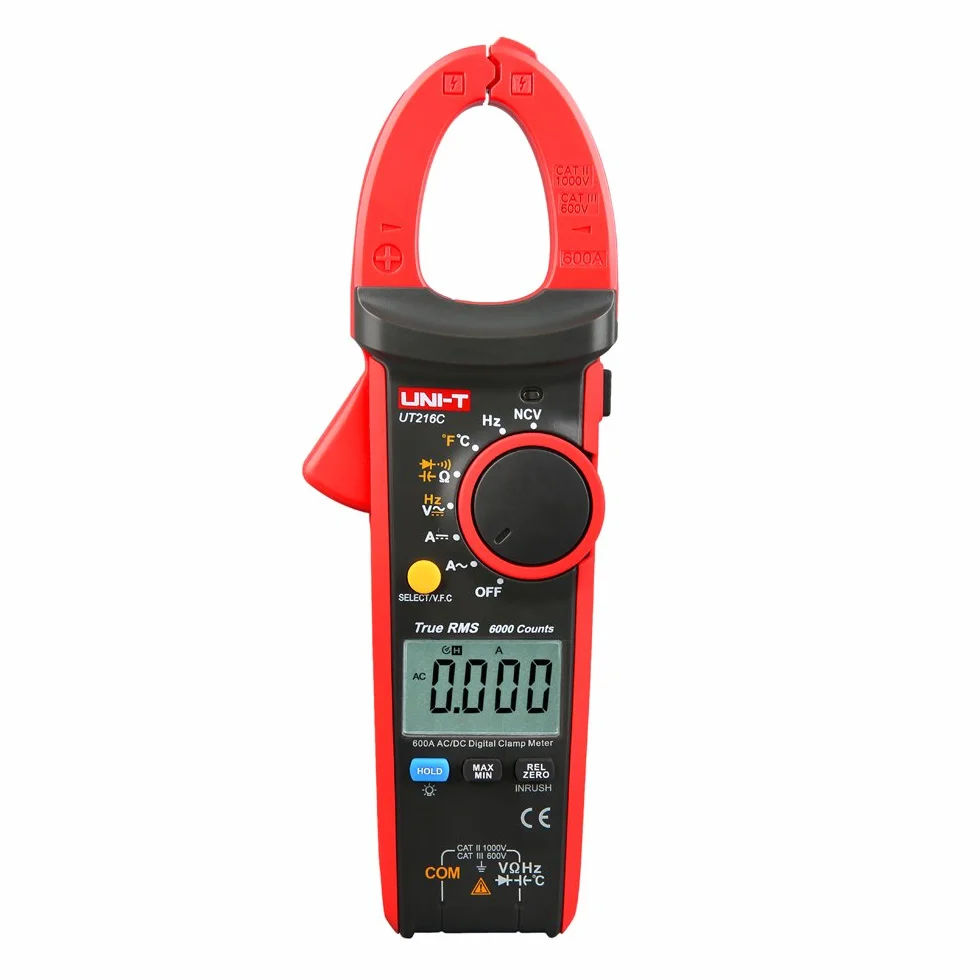 UNI-T UT216C 600A Pinza Amperimétrica Digital AC DC Multímetros de Rango Automático de Corriente NCV V.F.C Diodo LCD Probador de Temperatura de Linterna