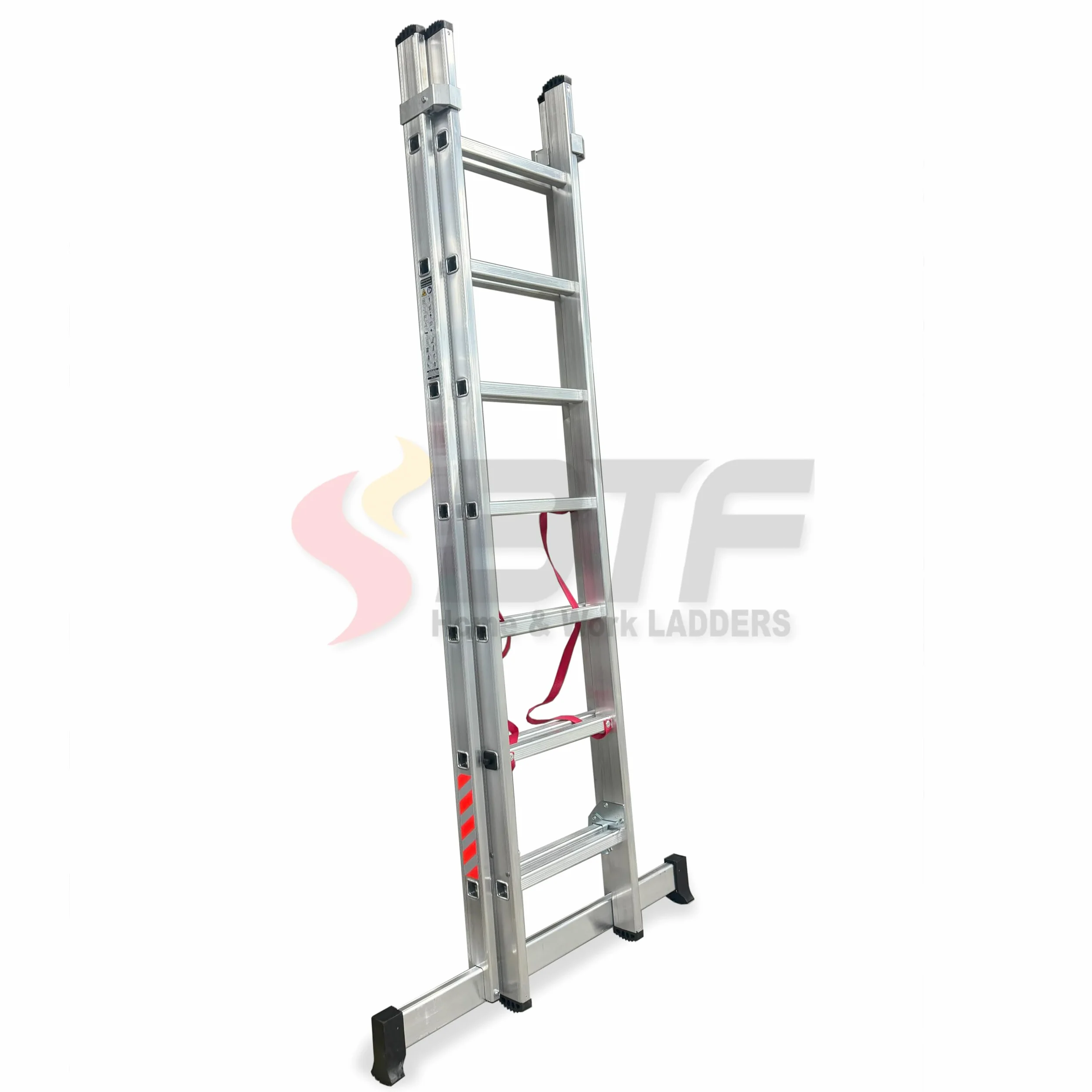 BTF | Escalera Plegable Aluminio Transformable 2 Tramos | Combinada 2 Secciones x 7 Peldaños, Escalera de Tijera y Extensible de Apoyo, Altura Apoyo 3,1m, Tijera 1,9m, Certificada EN131 Uso Doméstico