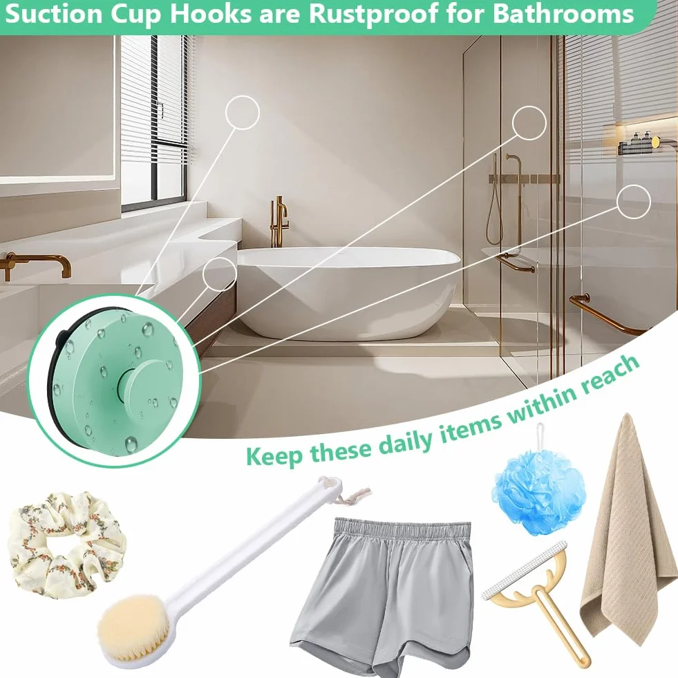 flintronic 2 Piezas Ganchos ventosa de Succión, Colgador Toalla baño, Gancho ventosa de Vacío, Pared sin Taladro Gancho de Pared para Colgar Llaves Abrigos Ropa Bolsos Ducha Acabado Cepillado, Verde