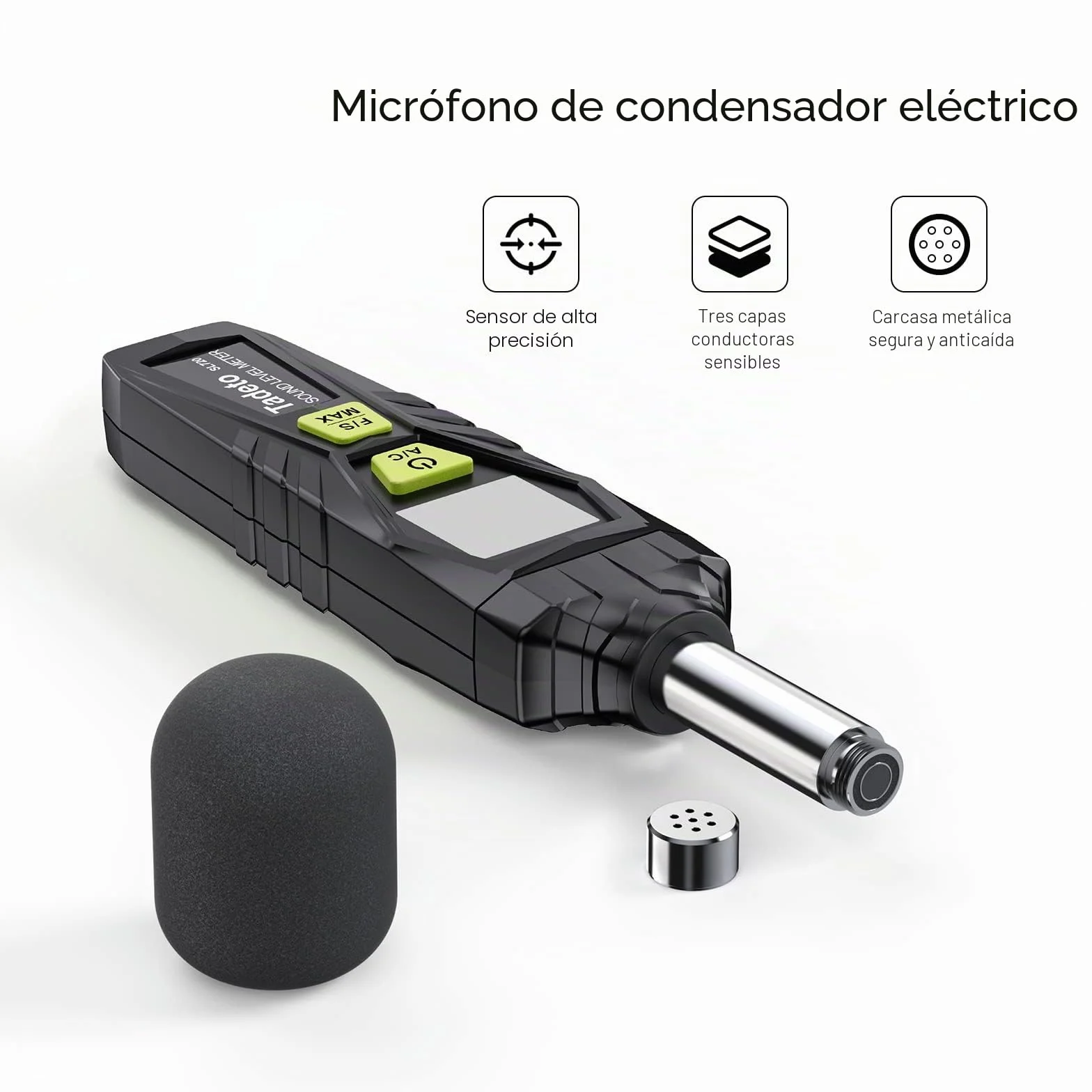 Sonometro Tadeto Medidor Decibelios Portátil 30-130dB Pantalla LCD A/C Ponderado