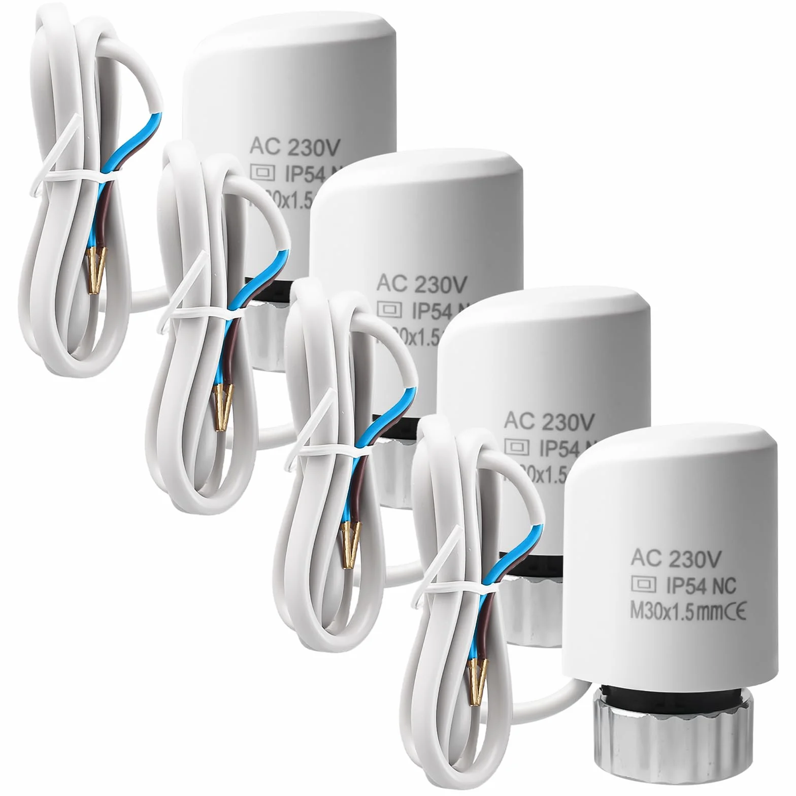4 unidades de control de calefacción por suelo radiante 230 V AC: NC M30x1,5 Motor de estantería termostática, control de estantería para calefacción por suelo radiante Control de estantería térmica