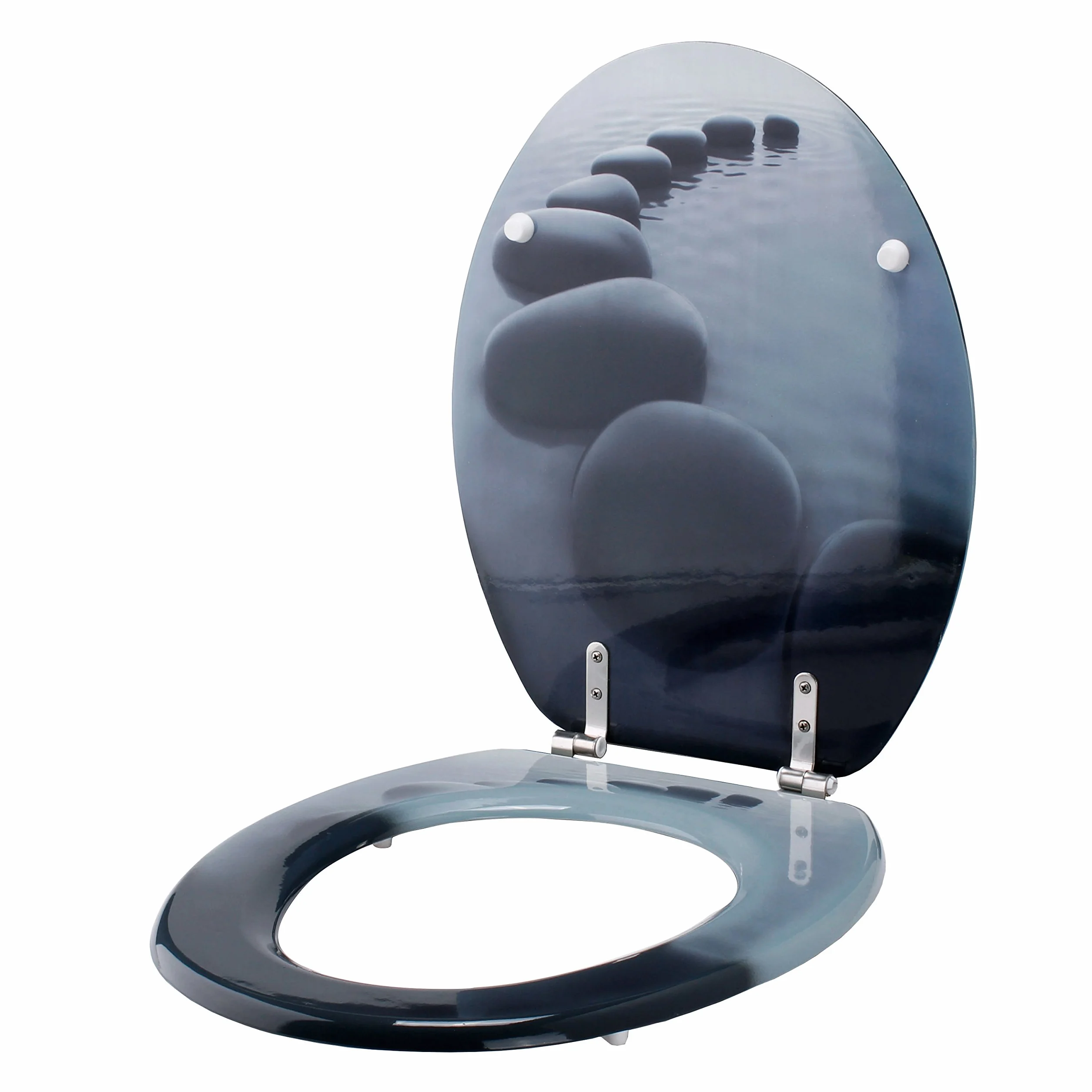MSV 140548 - Asiento de Inodoro (DM y Acero Inoxidable, 42,5 x 36,5 x 1,6 cm), diseño de Camino de Piedras