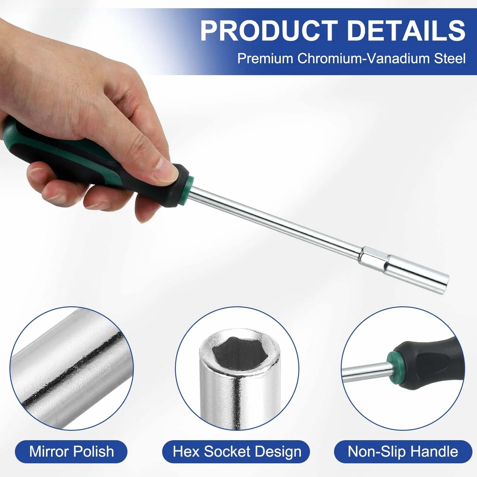 QUARKZMAN 7 Pcs Llave Para Tuercas Métricas 5mm/6mm/7mm/8mm/9mm/10mm/11mm CR-V Punta No Magnética Ejes Huecos Destornillador De Vaso Con Mango Para Reparación Llave De Bits Verde/Negro