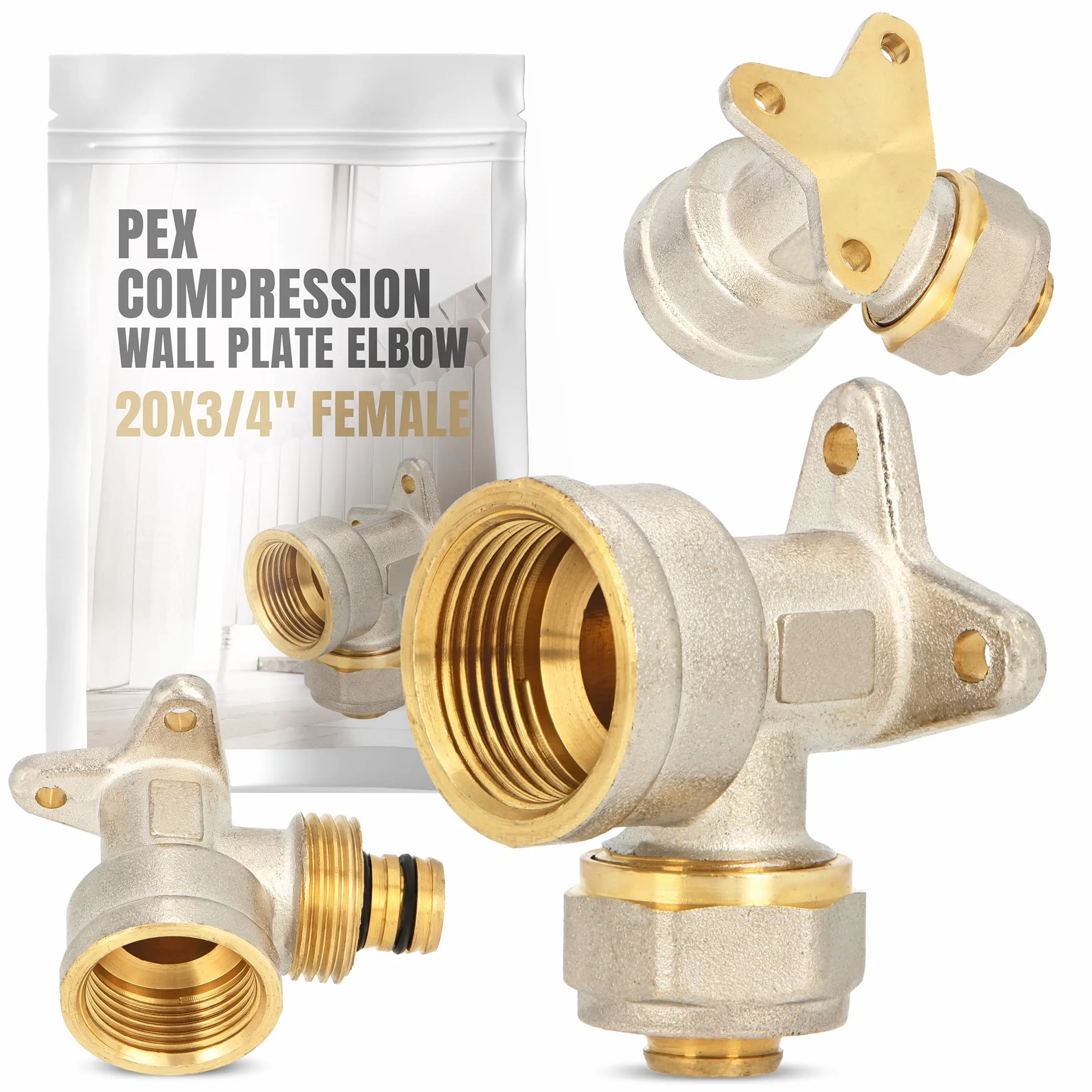 Codo PEX arandela pared 20 x 3/4" IG calefacción agua pieza V montaje tornillo placa compresión conexión tubería