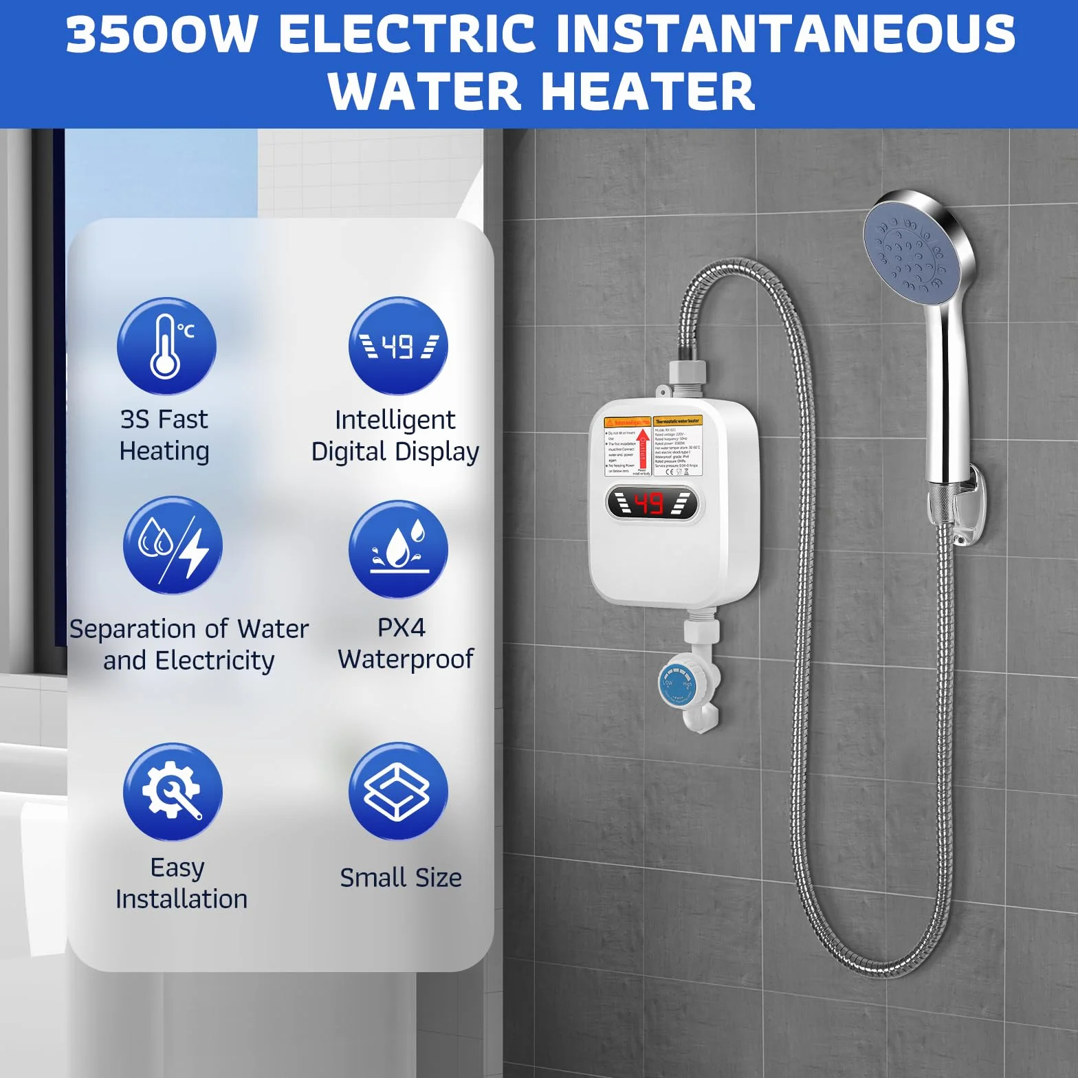 Mini Cocina Calentador EléCtrico InstantáNeo 3500 W, 220 V Con Cabezal De Ducha, Indicador De Temperatura Para El BañO, Hogar