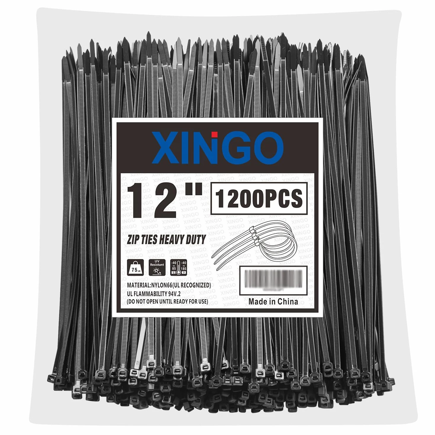 XINGO 1200 Piezas Negras Bridas para cables profesionales, 300mm x 5.8mm, Resistentes UV, Bridas para Cables Para Oficina, Hogar, Exteriores