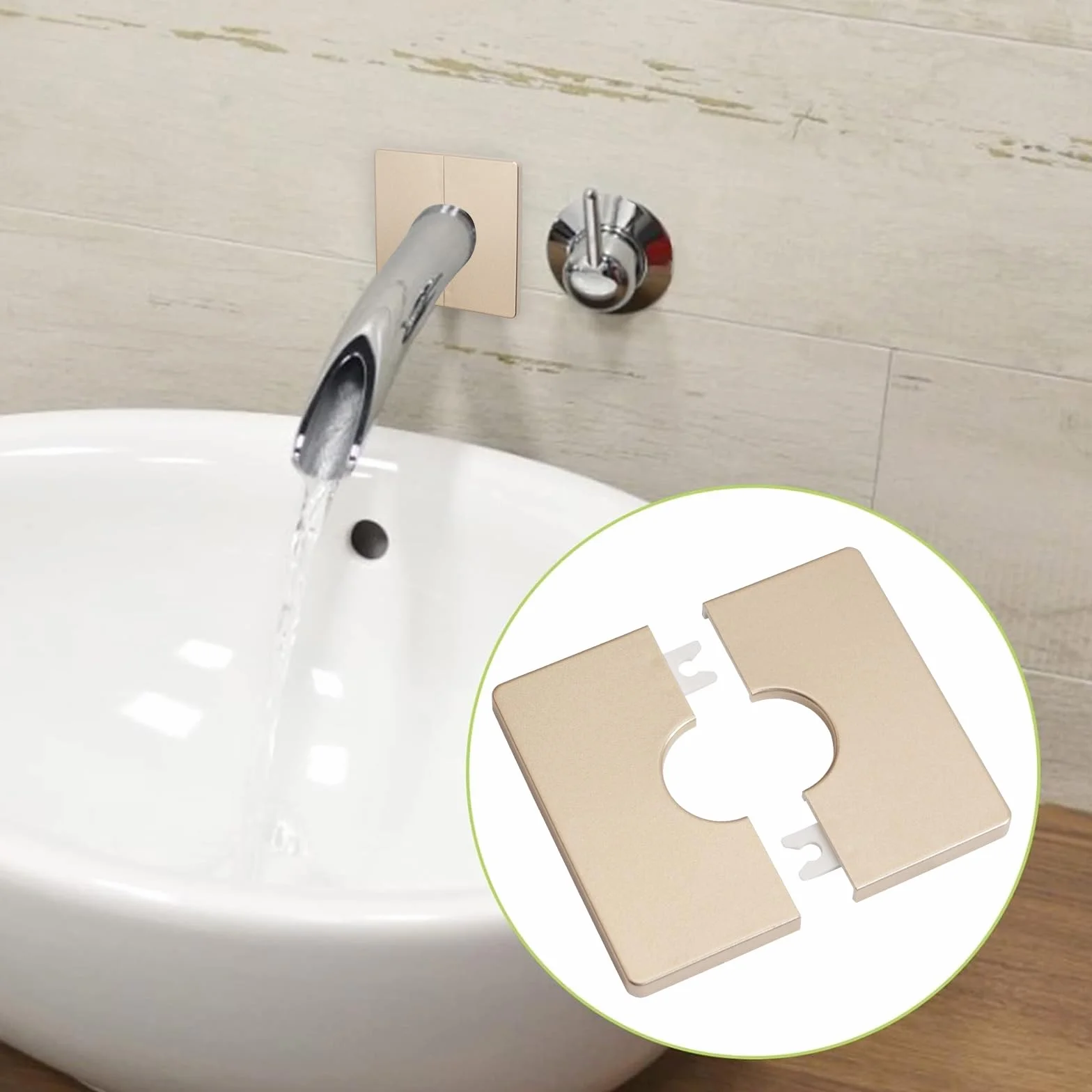 Cubiertas de tubo de pared UFURMATE, 2 piezas de placas de escudo cuadradas de plástico autoadhesivas, cubiertas de tubo de ducha decorativas, diámetro interior 28mm/1.1 pulgadas (dorado)
