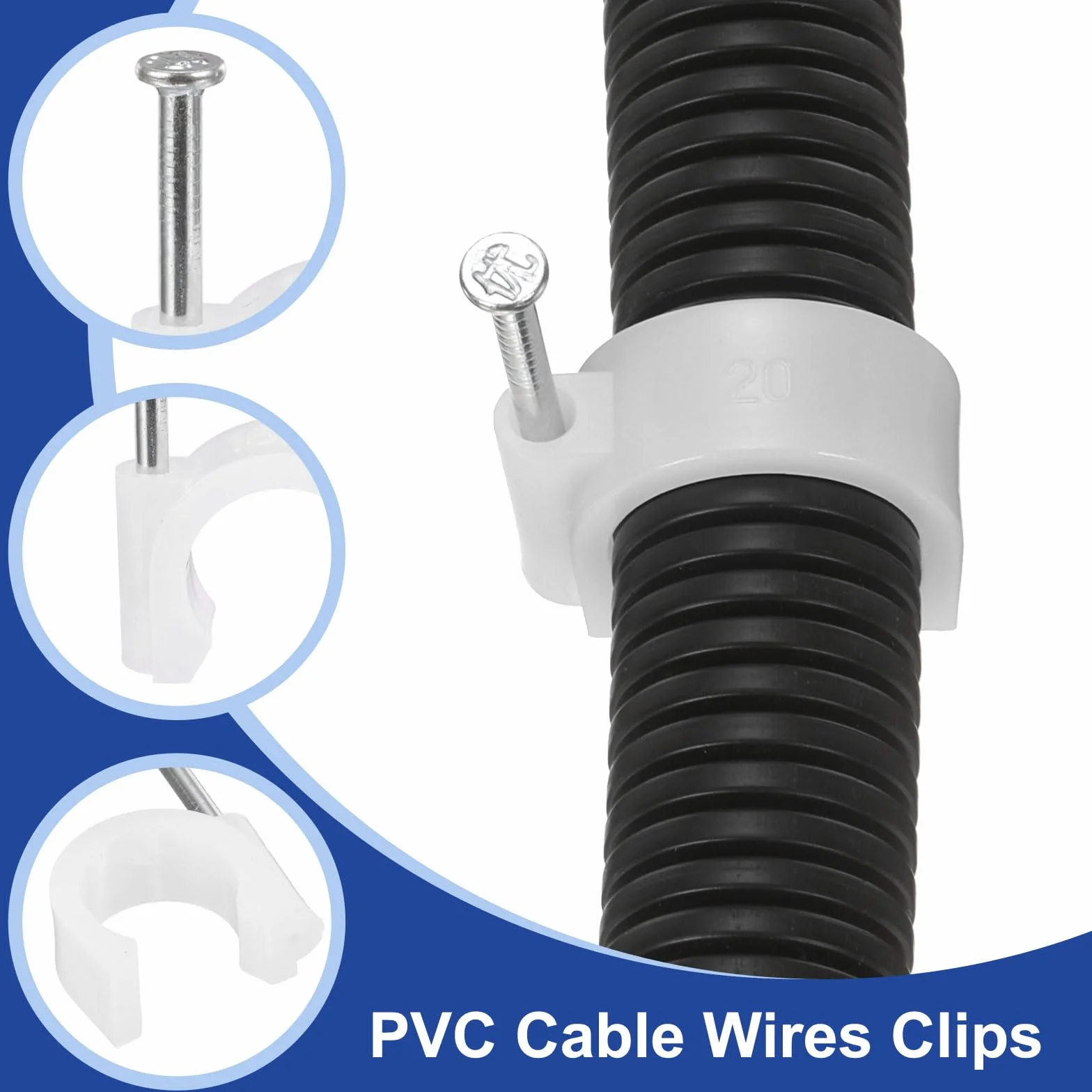 QUARKZMAN 50 Piezas De Grapas Para Cables Con Clavo De 16mm Gancho Circular Individual Media Abrazadera Gancho En J Con Clavo Grapas Para Cables Para Pared Blanco