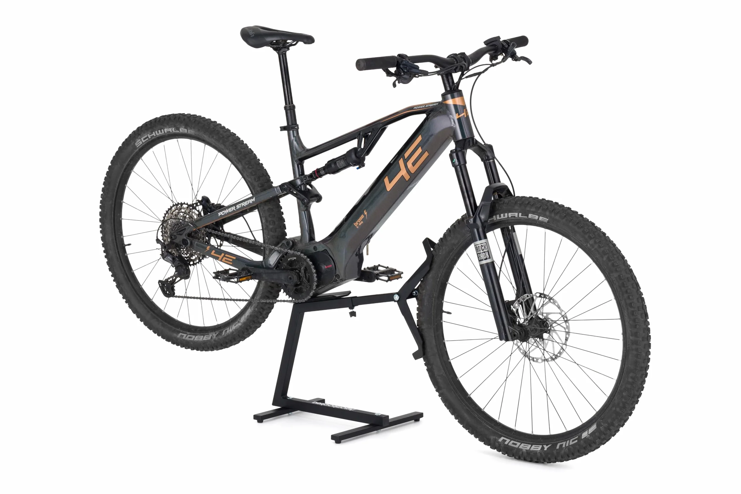 DRAGONWORKS MX Soporte Bicicleta Eléctrica - Soporte Bicicleta para MTB y E-Bike 27,5 - 29”, Rueda Trasera Giratoria para Mantenimiento y Limpieza, Capacidad 45 kg