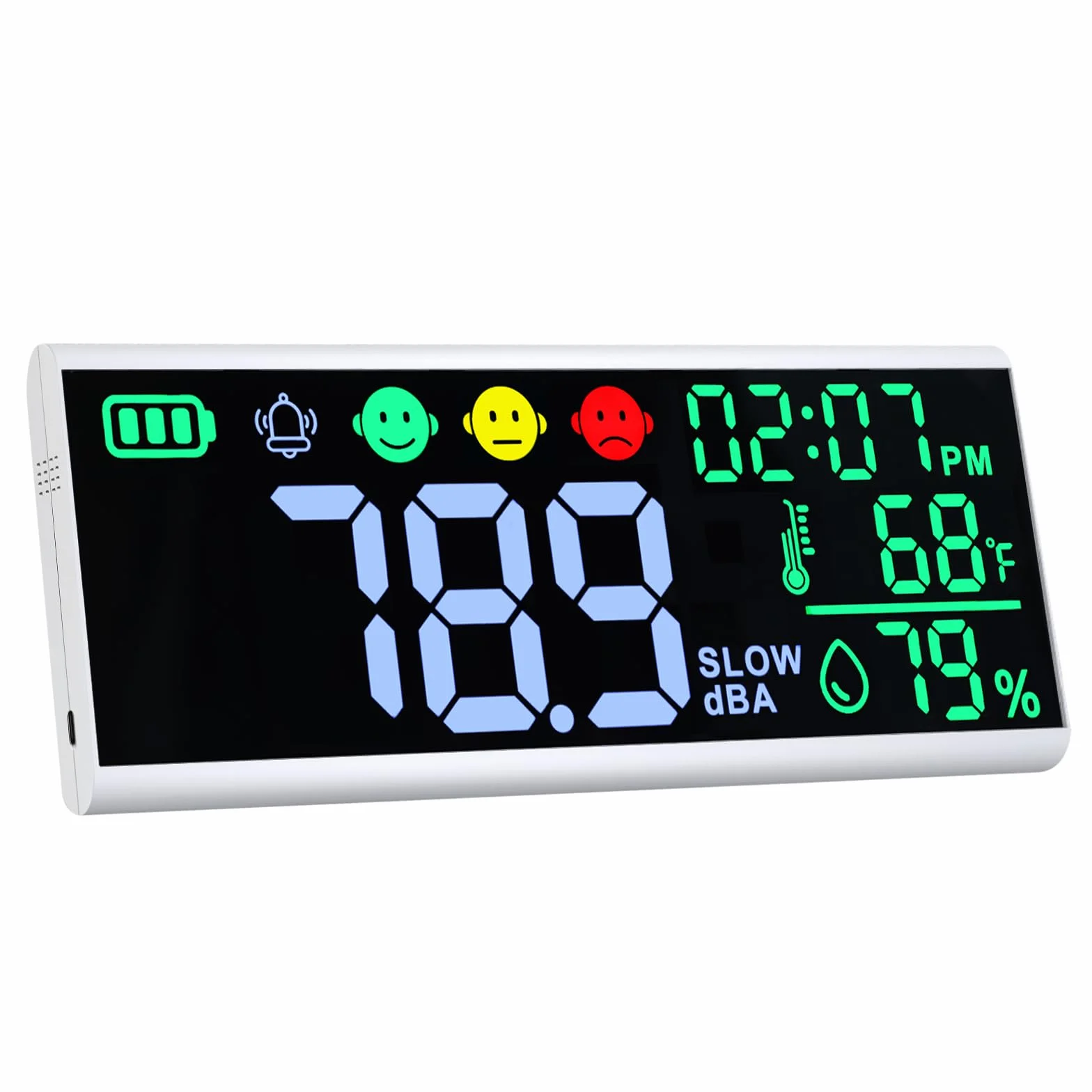 Medidor de decibelios 13 pulgadas, nivel de sonido LED para pared y mesa, alarma con zumbador