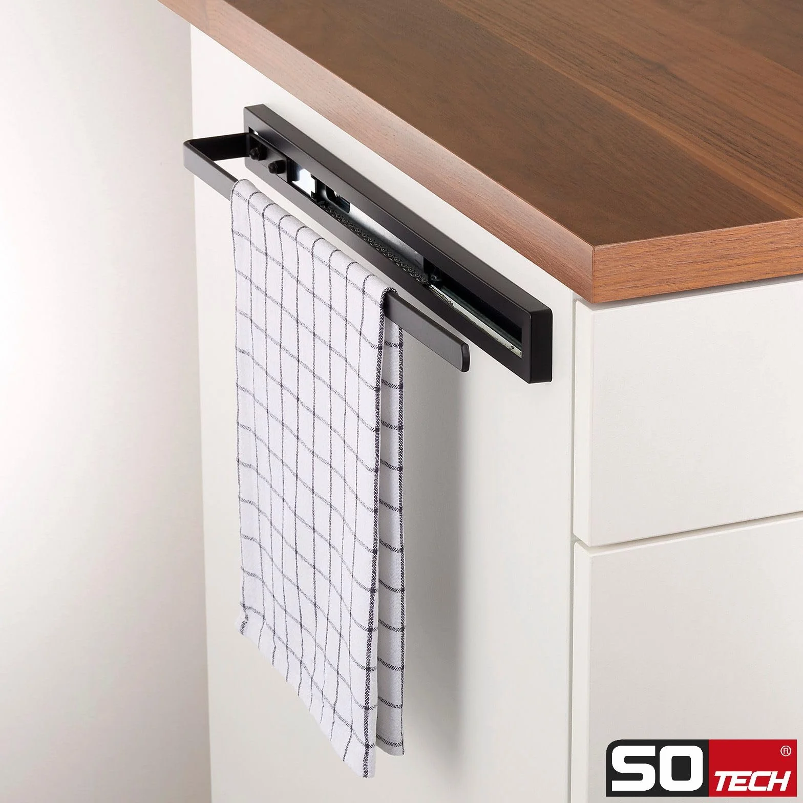 SOTECH Toallero extraíble Style de 1 Brazo Negro 415 mm de extensión 300 mm Toallero para Montaje Lateral y bajo Lavabo en baño y Cocina