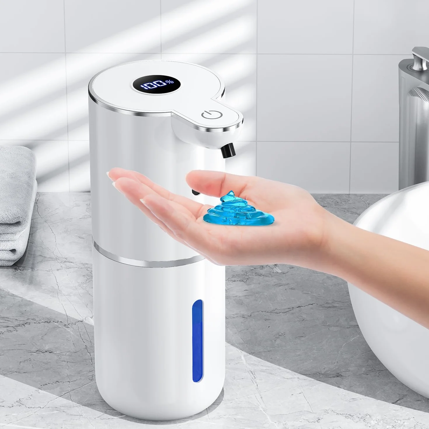 Fachixy Dispensador de jabón automático con Pantalla Digital, sin Contacto, Montaje en Pared, 380 ml, IPX5