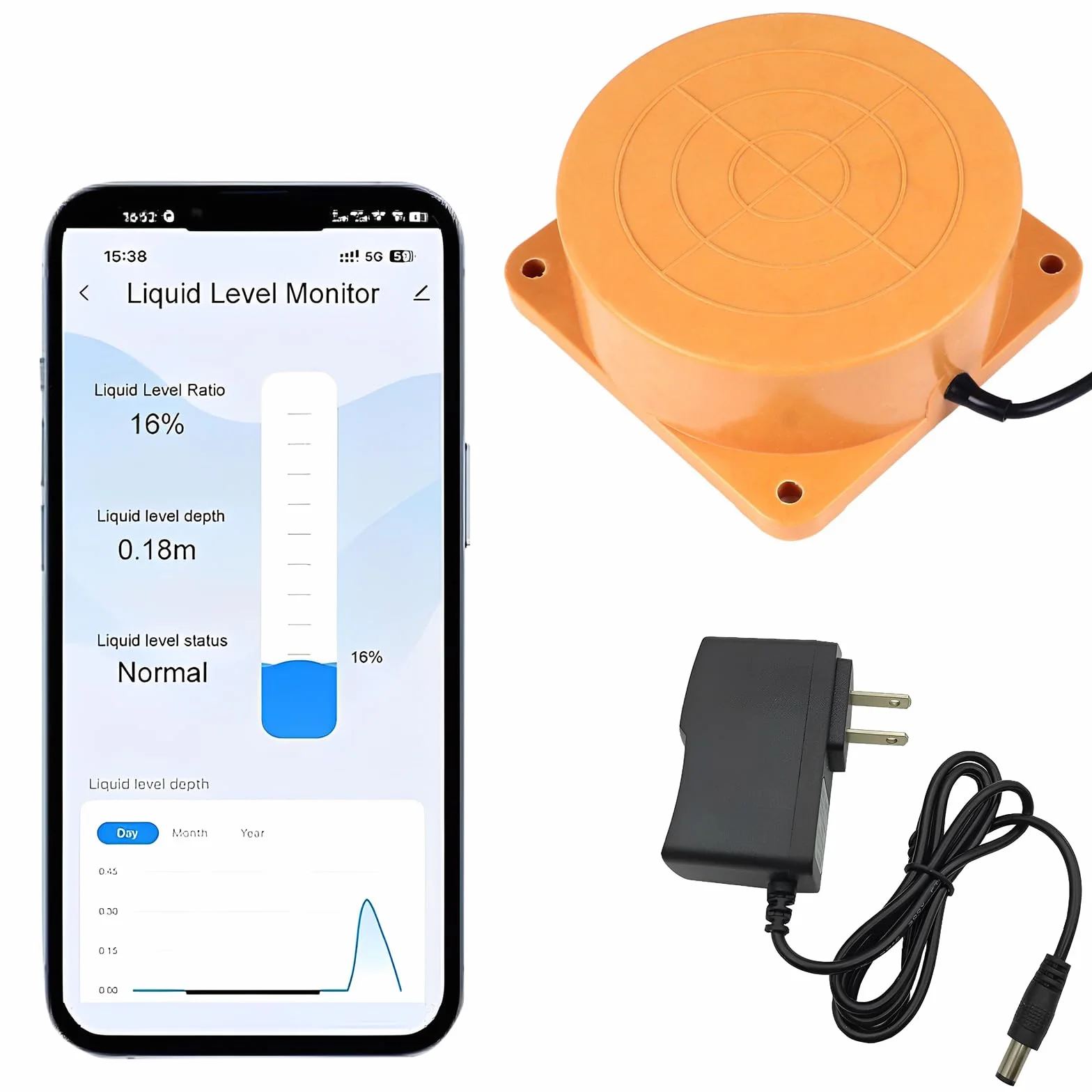LIROPAU Detector de agua WiFi, sensor de nivel ultrasónico, sensor de nivel de agua inteligente, sensor de nivel de agua WiFi para Tuya Smart Life, IP65 resistente al agua, alarma en