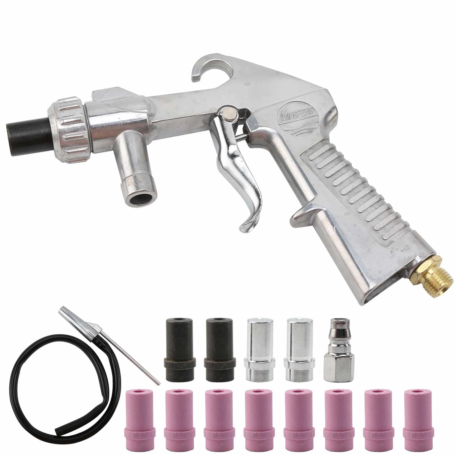 Kit De Pistola De Chorro De Arena Con Aire Comprimido, Kit De Pistola De Chorro De Arena Con Manguera De Goma De 1 M Con Boquillas De Diferentes Calibres Y Un Racor De ConexióN De Aire Para Chorro