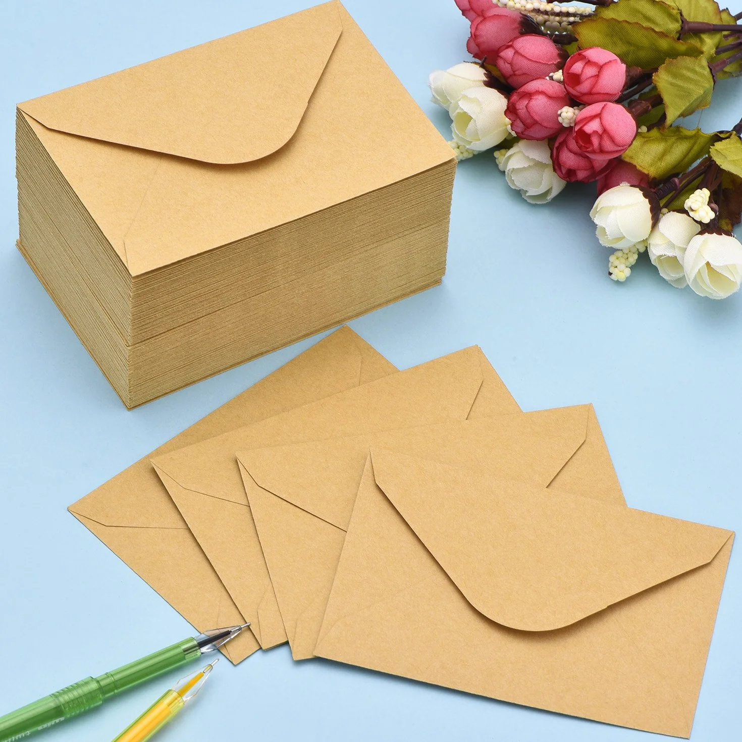 120 Piezas de Mini Sobres de Kraft Sobres de Tarjeta de Regalo Sobre de Tarjeta de Boda Fiesta Oficina Sobres de Aleta Clásica de Piezas Pequeñas, 4,4 x 3 Pulgadas