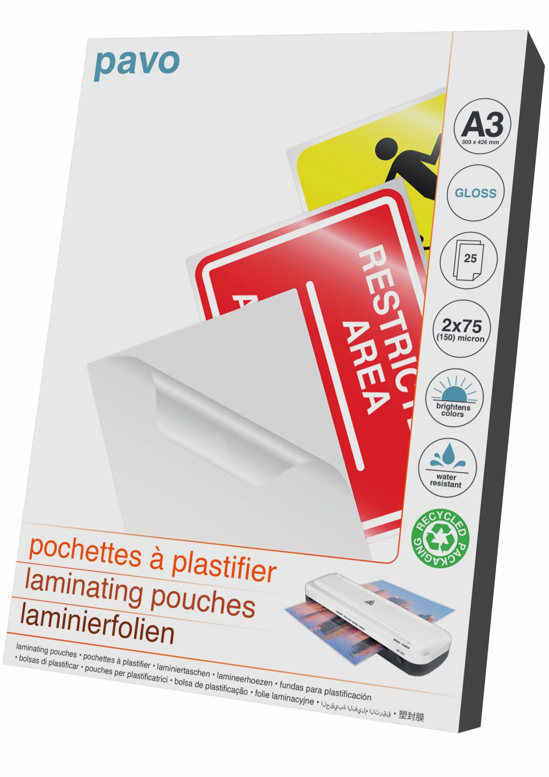 Pavo Fundas para Plastificar A3 75/80 mic Brillo Pack 25