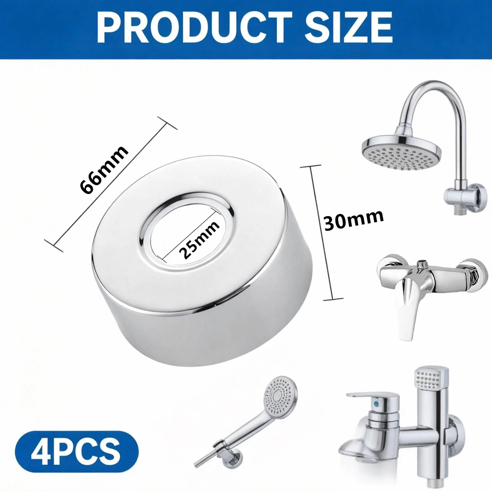 Rosetón Acero Inoxidable 3/4" Ø27 mm x Ø66 mm x 30 mm para Grifo de Ducha y Agua Caliente